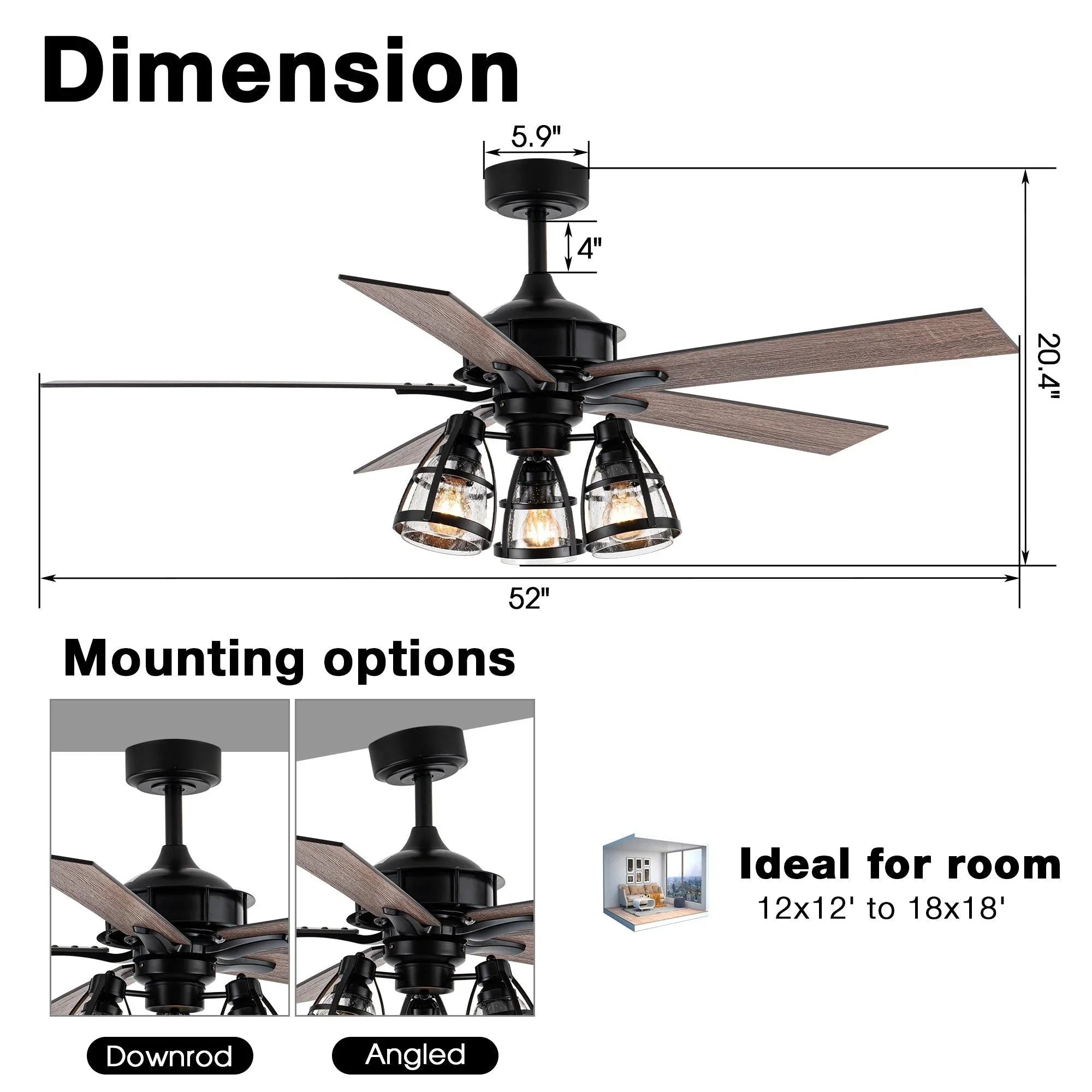52" Kashmir Traditional Downrod Mount Reversible Ceiling Fan with Lighting and Remote Control
