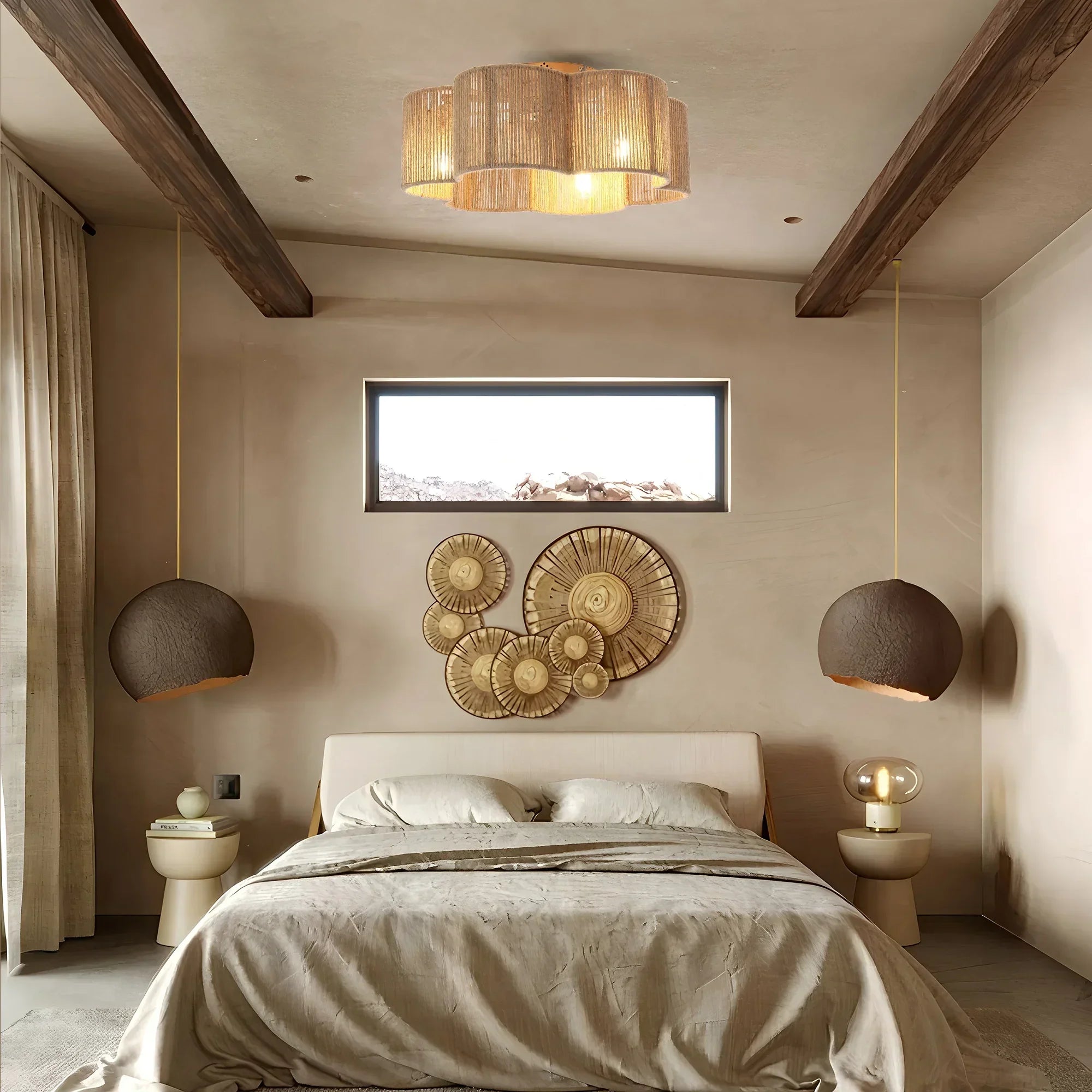 Ventilador de techo de ratán de 21 pulgadas con forma de flor dorada, montaje empotrado, aplicación de luz y control remoto