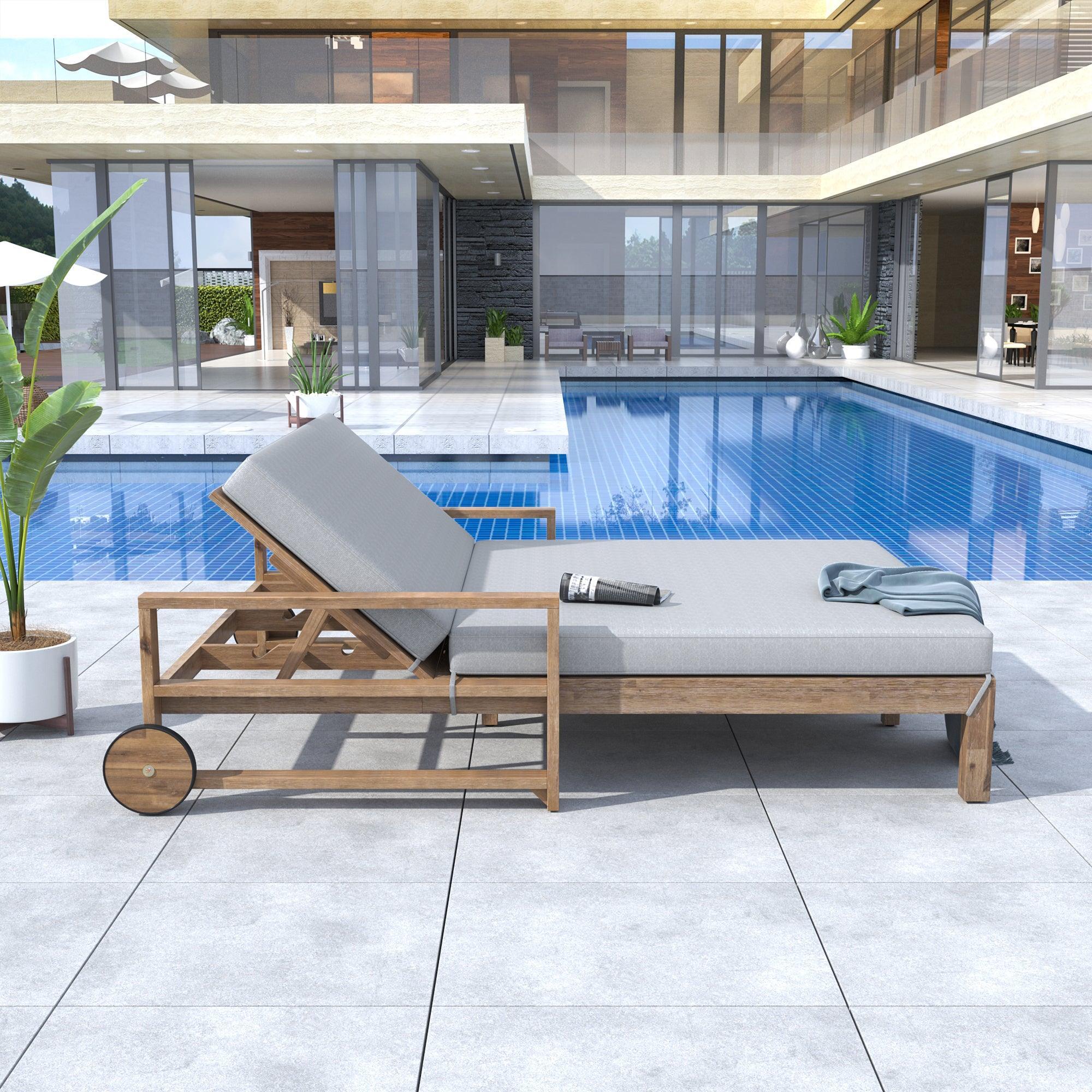 Tumbona de madera estilo granja de una sola pieza para una relajación total, ideal para la piscina, el jardín y el patio.