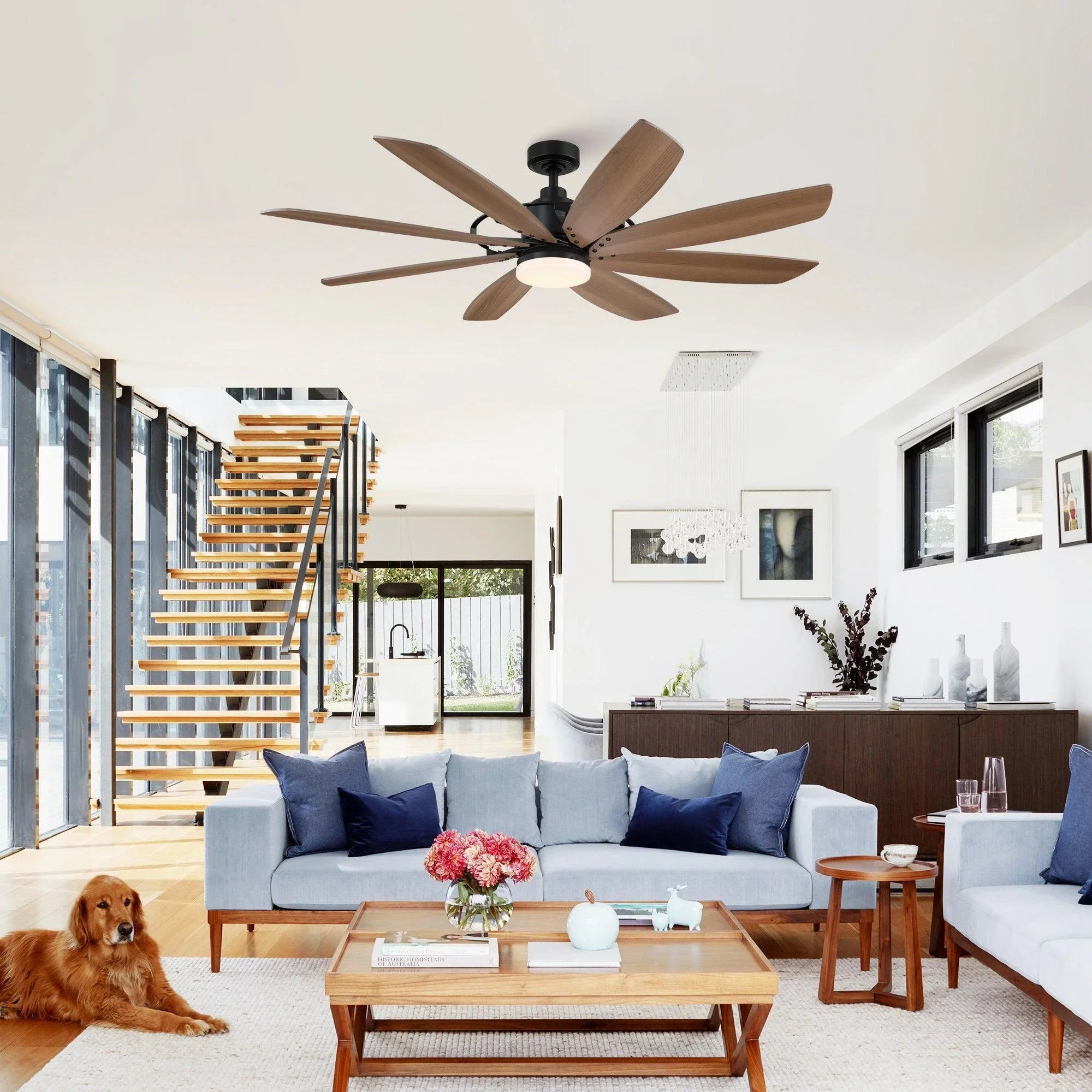 60" Antone Industrial DC Motor Downrod Mount Reversible Ceiling Fan with Lighting and Remote Control - ParrotUncle