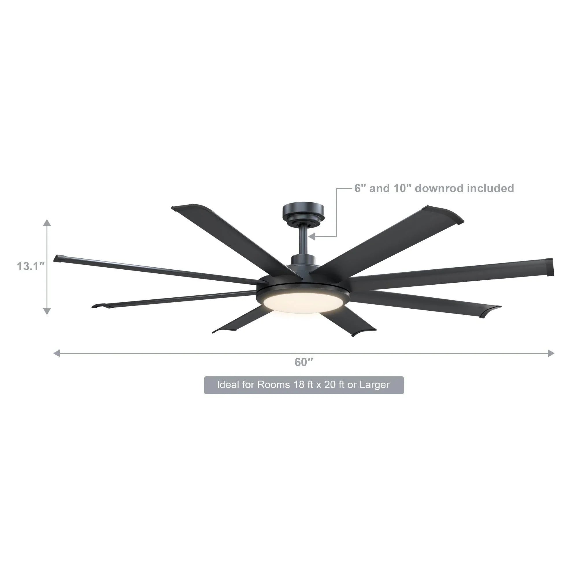 60" Modern DC Motor Downrod Mount Ceiling Fan with Lighting and Remote Control - ParrotUncle