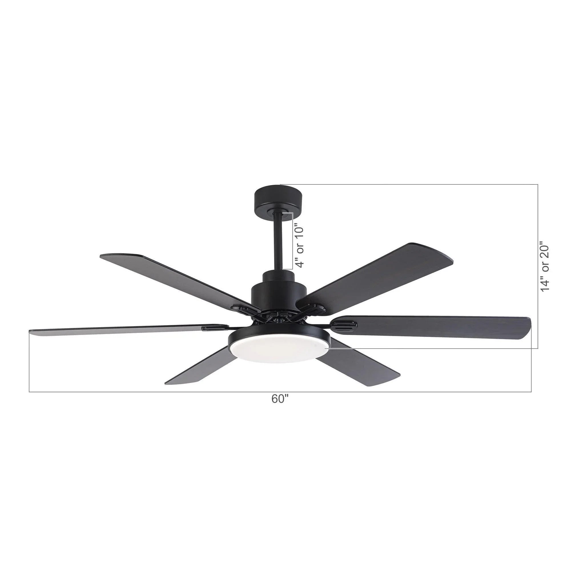 60" Modern DC Motor Downrod Mount Reversible Ceiling Fan with Lighting and Remote Control - ParrotUncle