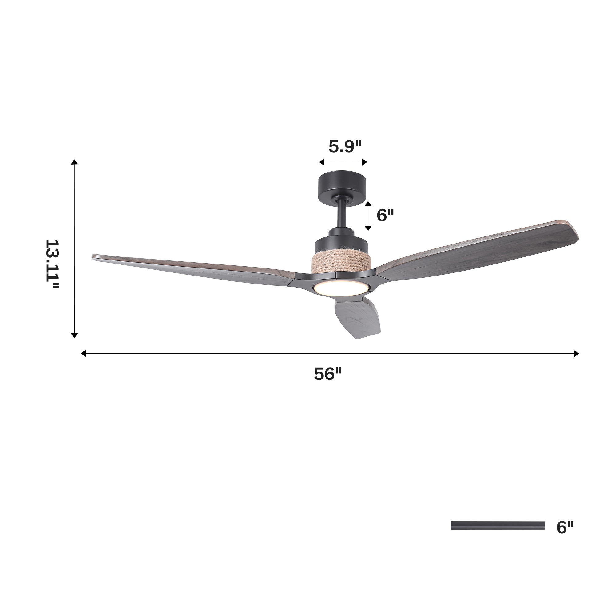 56 Inch Louise Downrod Mount LED Ceiling Fan with Remote Control