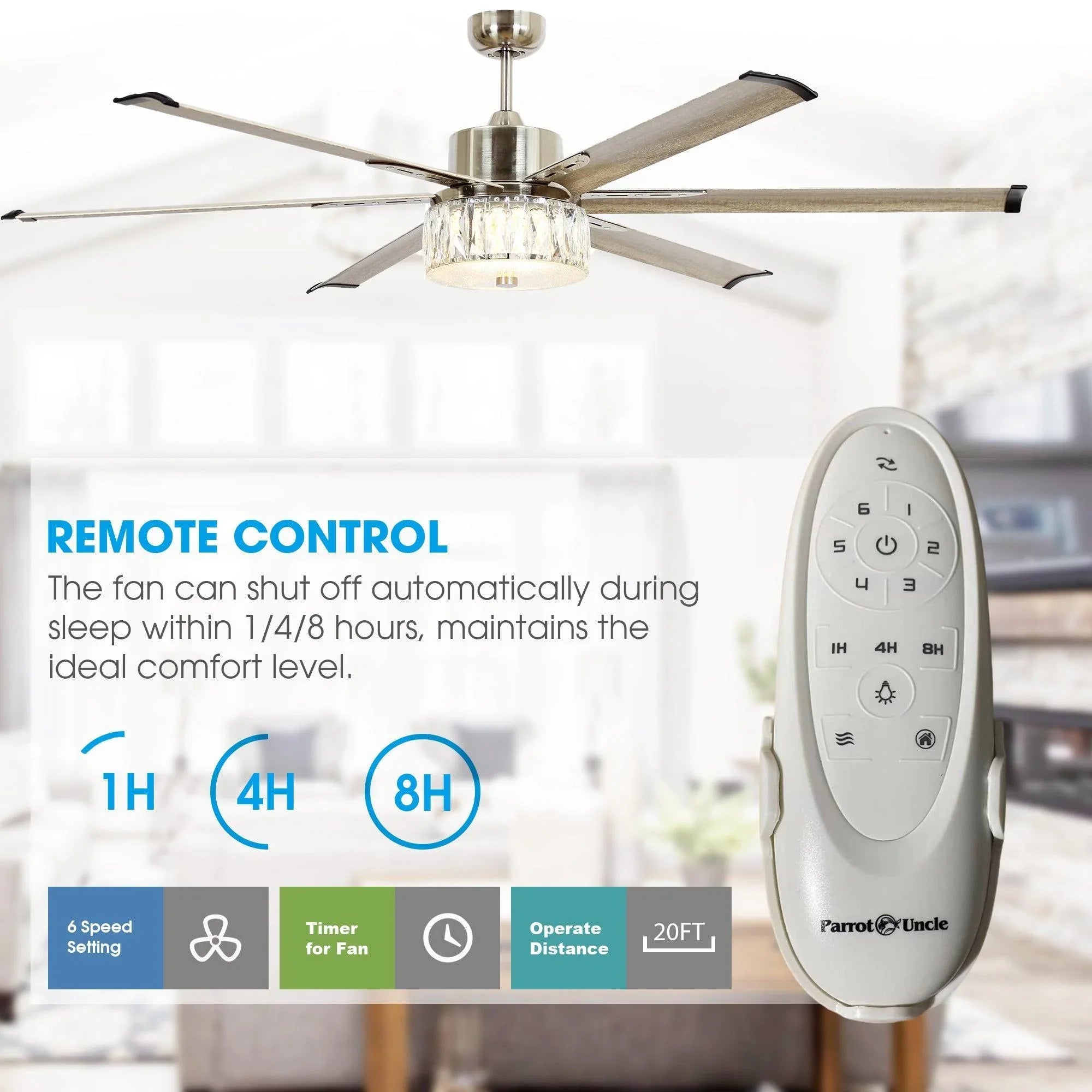 65" Modern Brushed Nickel DC Motor Downrod Mount Reversible Ceiling Fan with Lighting and Remote Control - ParrotUncle