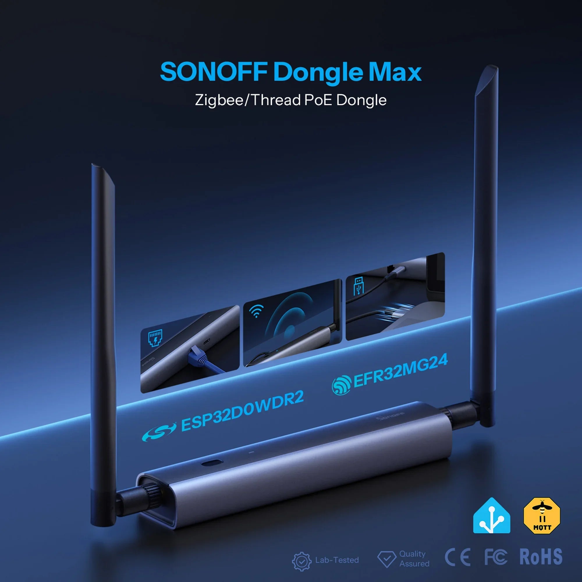 Dongle Max Zigbee Thread PoE Dongle Supports Ethernet, Wi-Fi and USB Connections