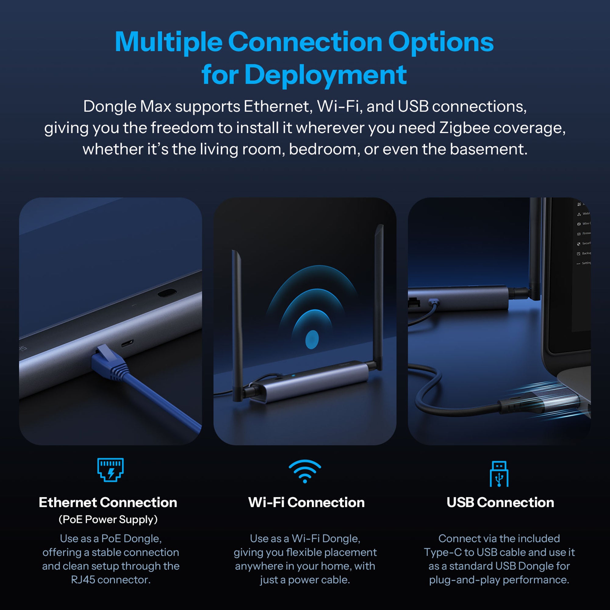 Dongle Max Zigbee Thread PoE Dongle Supports Ethernet, Wi-Fi and USB Connections