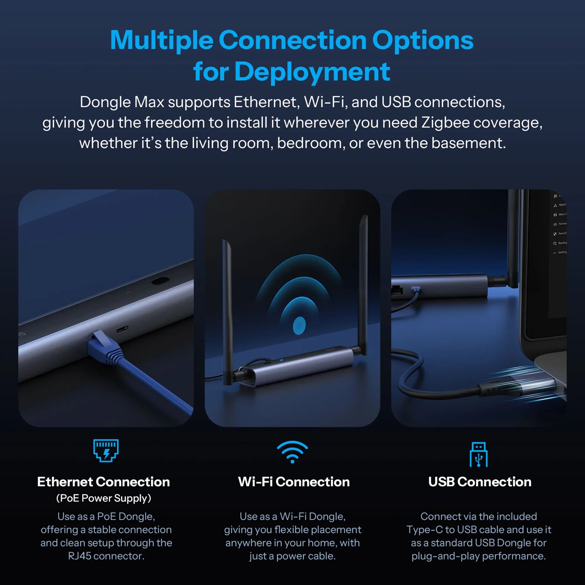 Dongle Max Zigbee Thread PoE Dongle Supports Ethernet, Wi-Fi and USB Connections