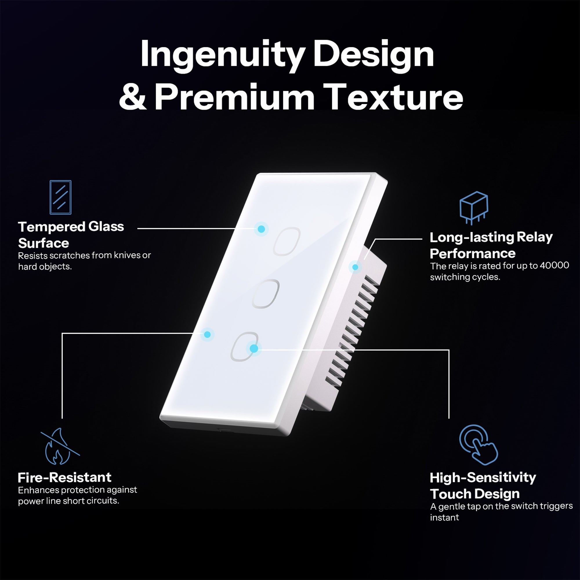 TX Gen2 Smart Touch Wall Switch 1-3 Channel 120-Type Panel