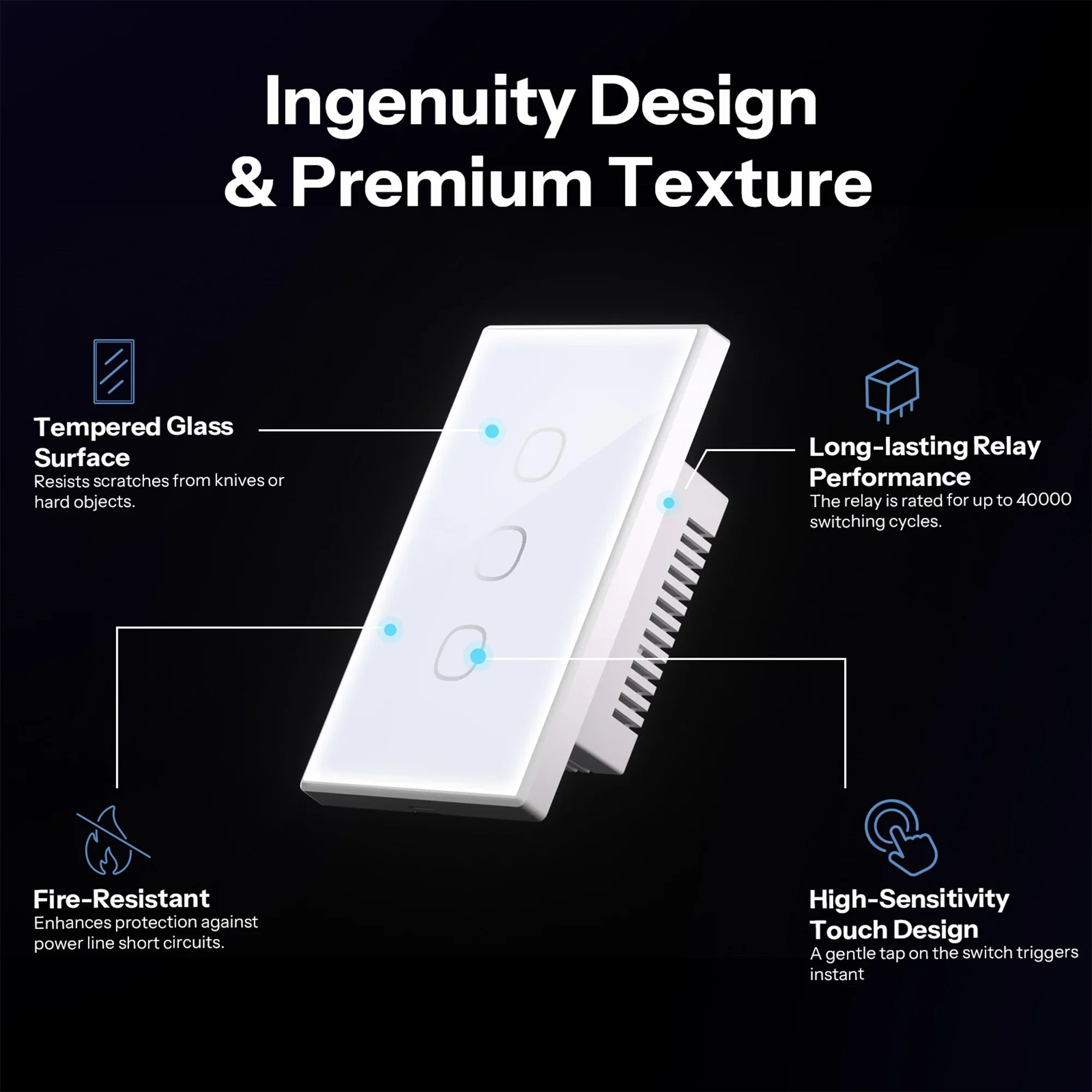 TX Gen2 Smart Touch Wall Switch 1-3 Channel 120-Type Panel