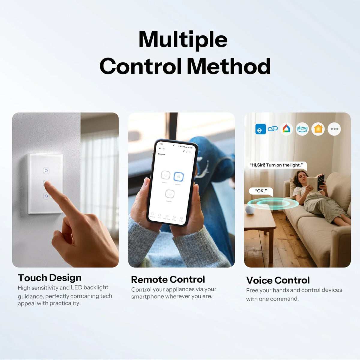 TX Gen2 Smart Touch Wall Switch 1-3 Channel 120-Type Panel