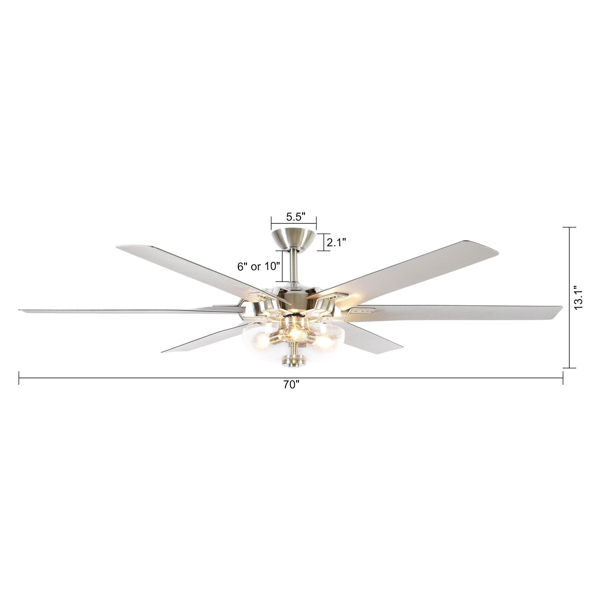 70" Modern Brushed Nickel DC Motor Downrod Mount Ceiling Fan with Lighting and Remote Control - ParrotUncle