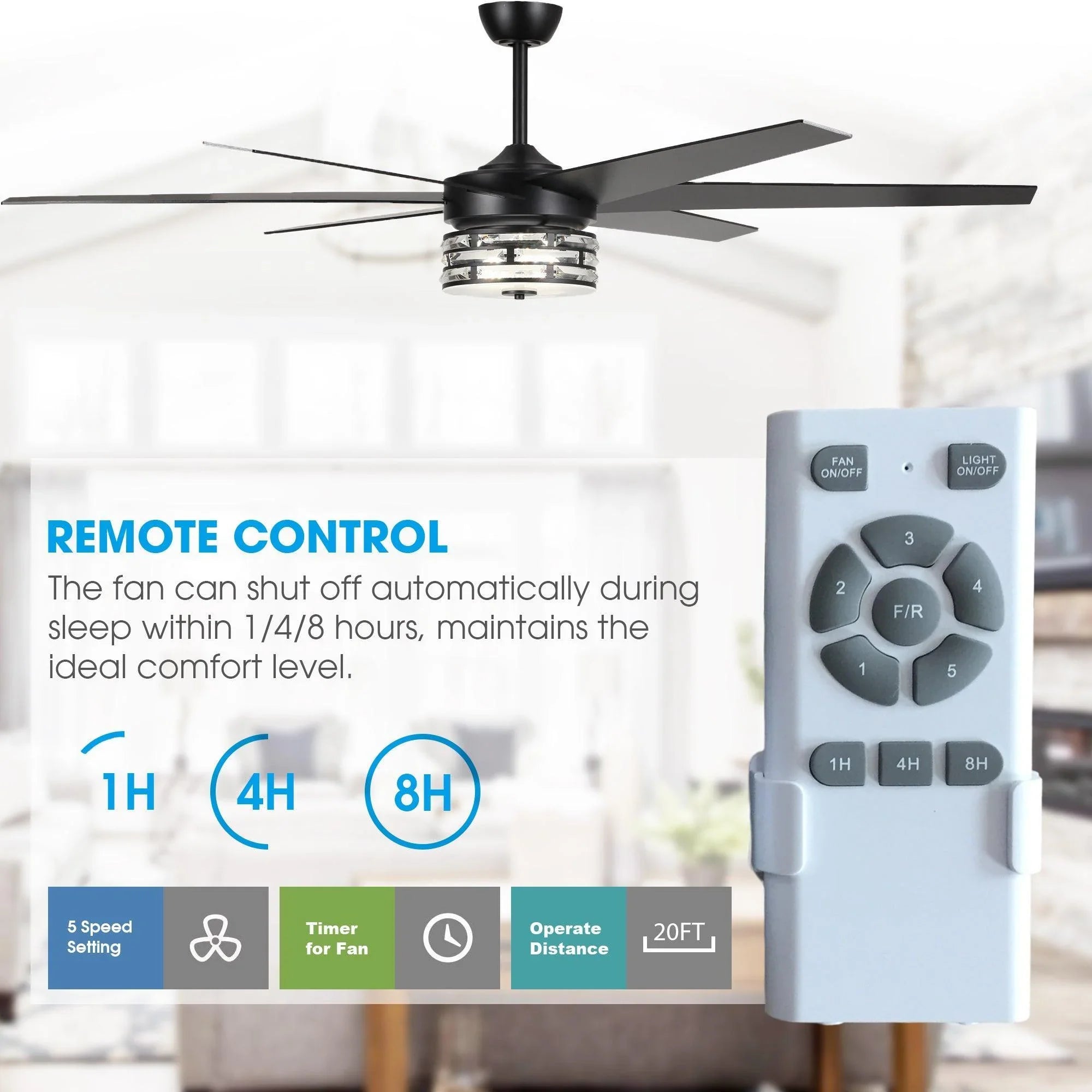 70" Modern DC Motor Downrod Mount Reversible Ceiling Fan with Lighting and Remote Control - ParrotUncle