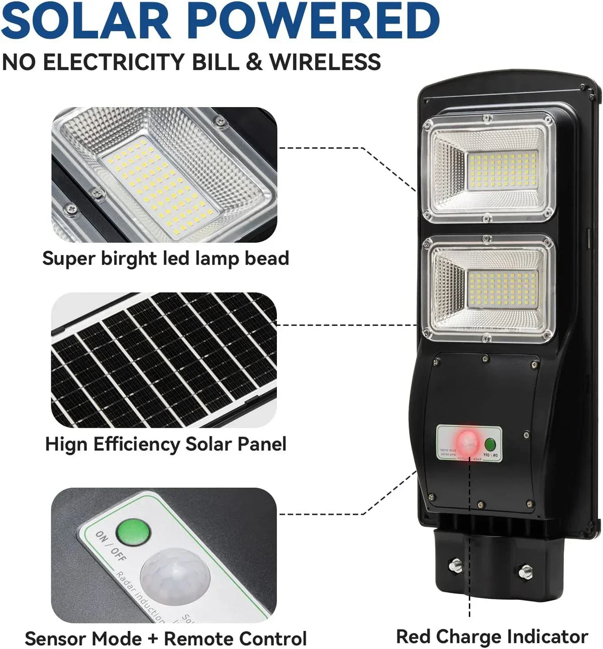 4 PACK 60W solar street light 6000 lumens