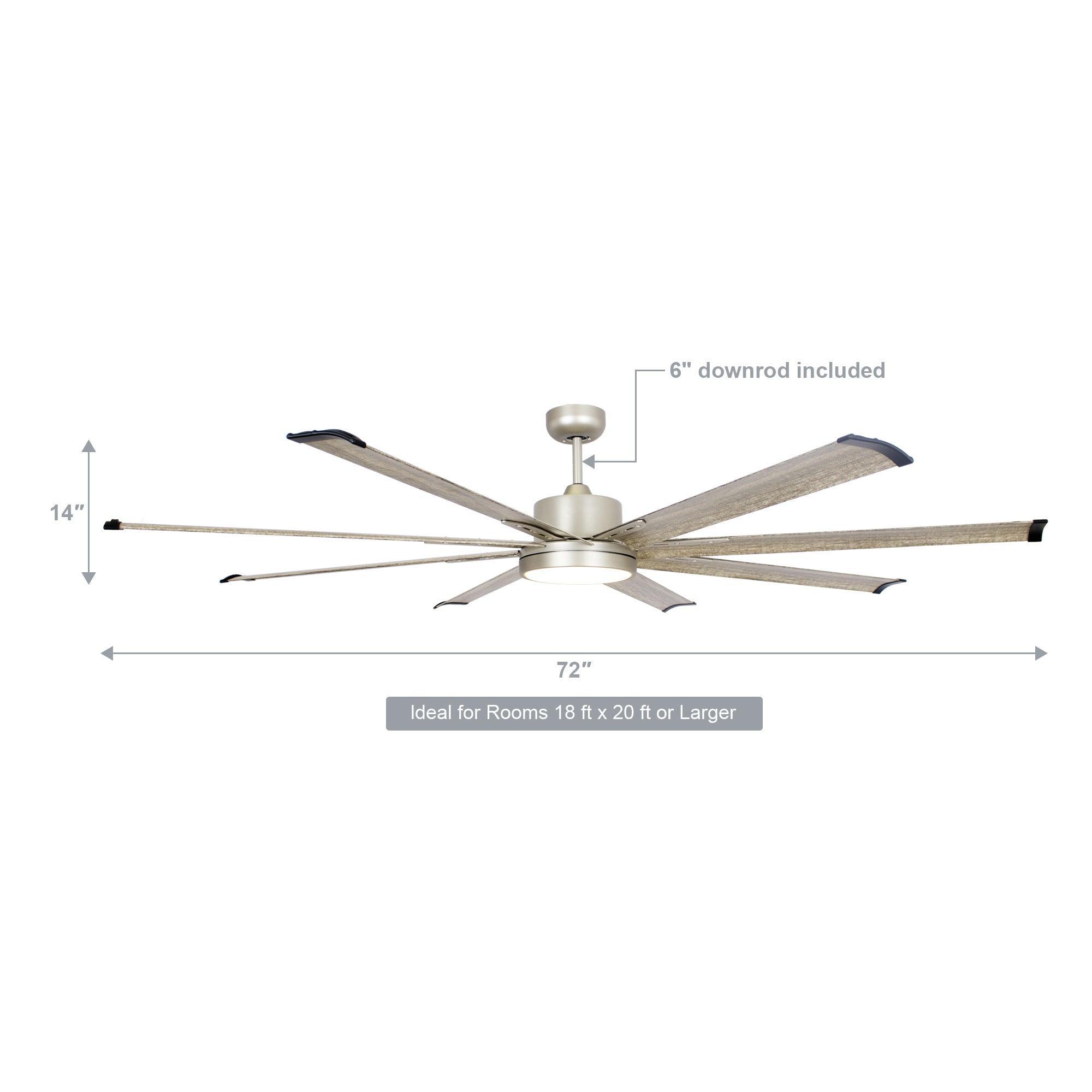 72" Bankston Modern Satin Nickel DC Motor Downrod Mount Ceiling Fan with LED Lighting and Remote Control - ParrotUncle