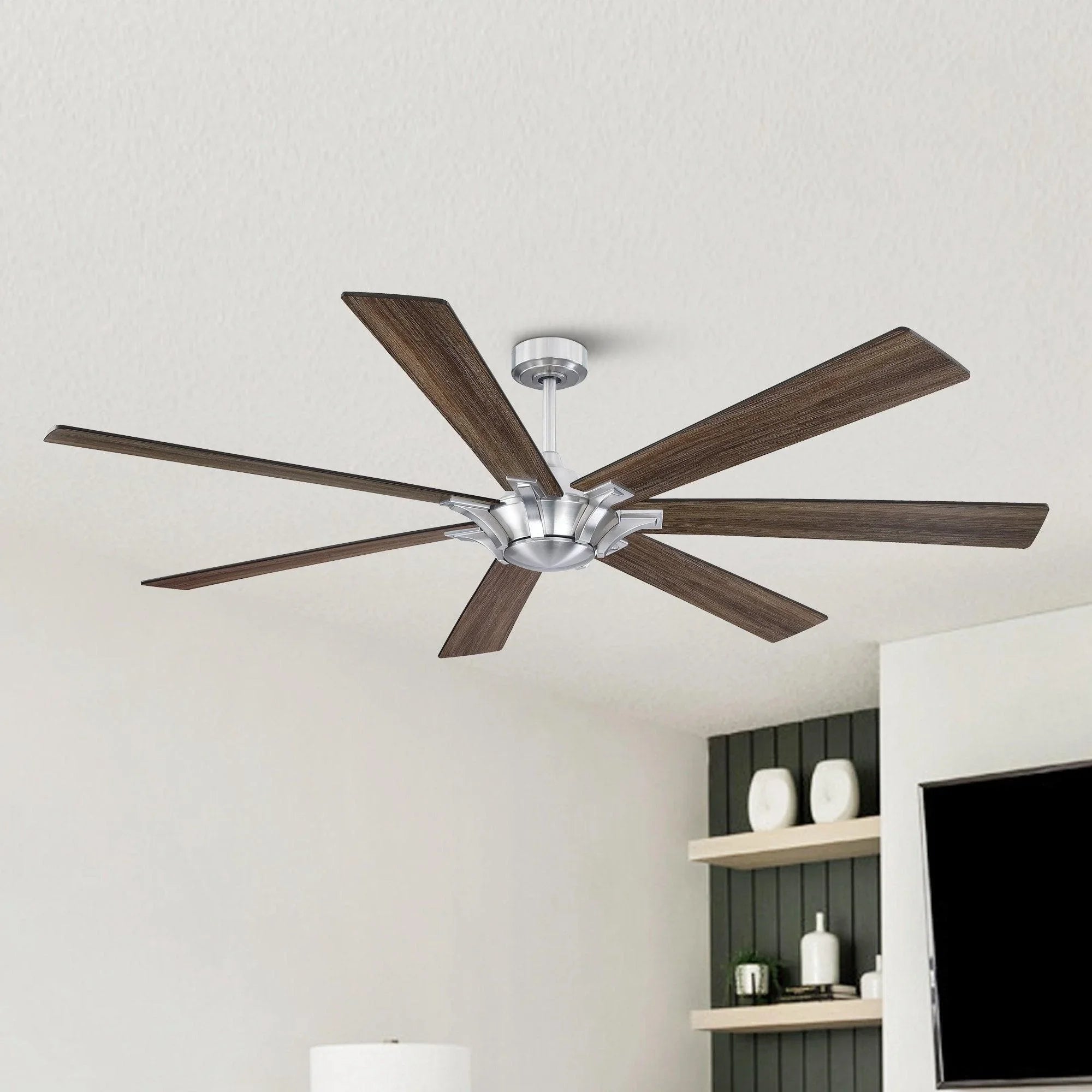72" Modern DC Motor Brushed Nickel Downrod Mount Reversible Ceiling Fan with Remote Control - ParrotUncle