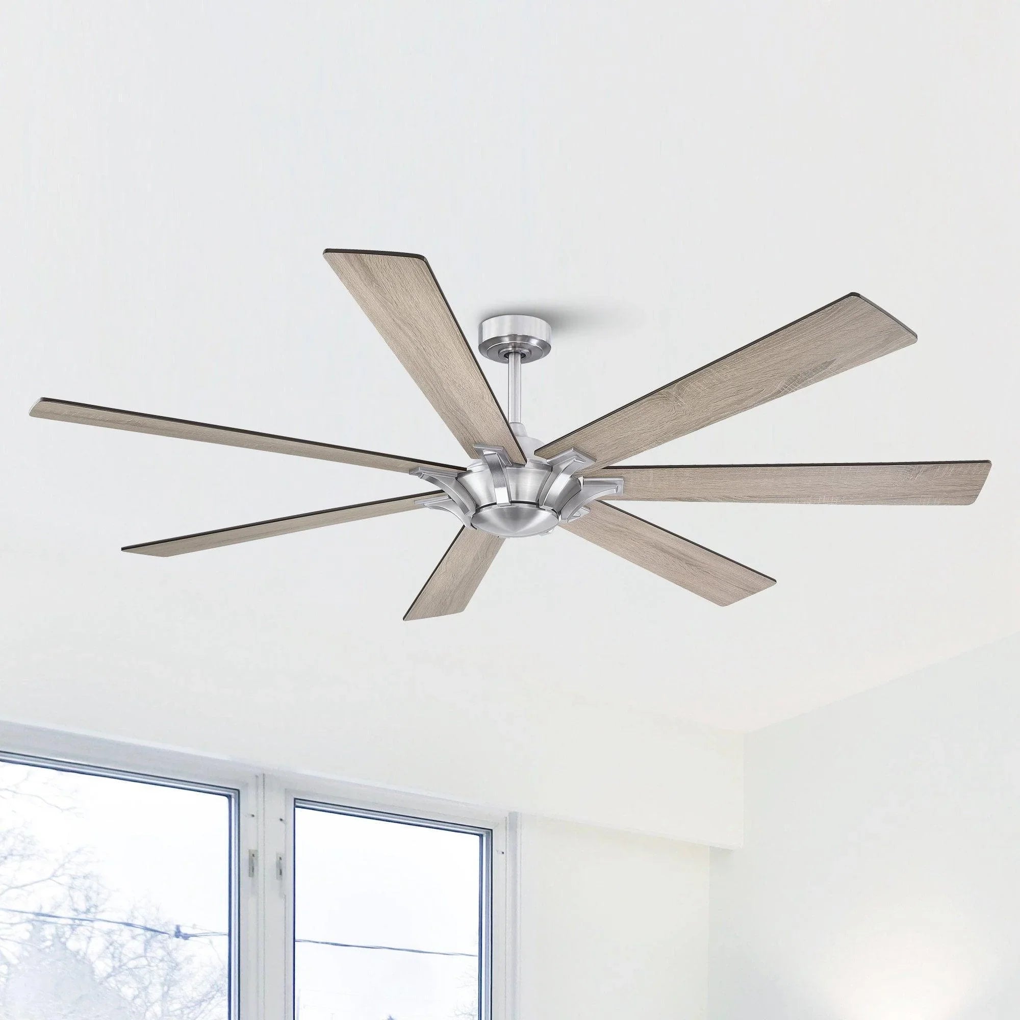 72" Modern DC Motor Brushed Nickel Downrod Mount Reversible Ceiling Fan with Remote Control - ParrotUncle