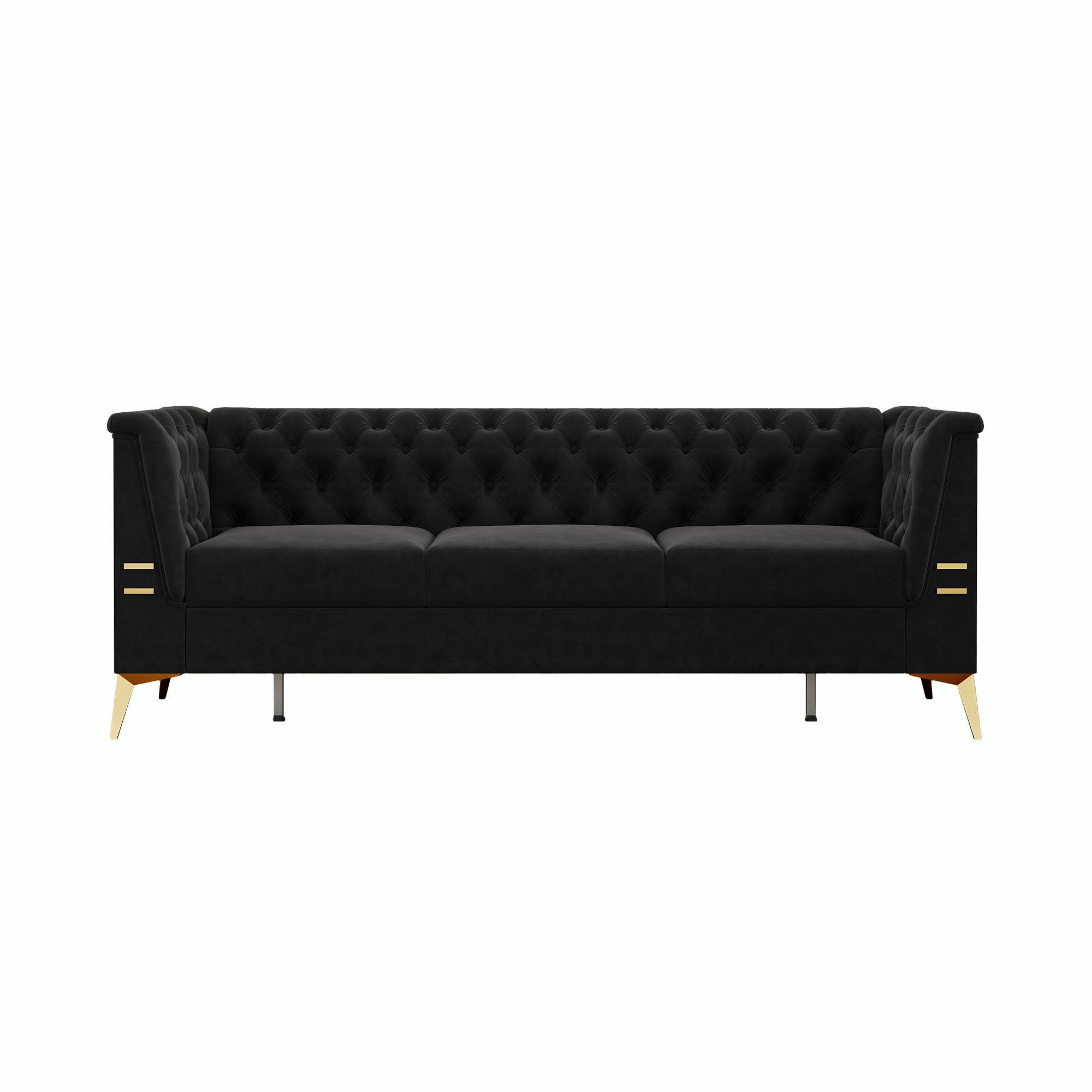 82.7" Modern Velvet Living Room Chesterfield Design Wide Sofa - ParrotUncle