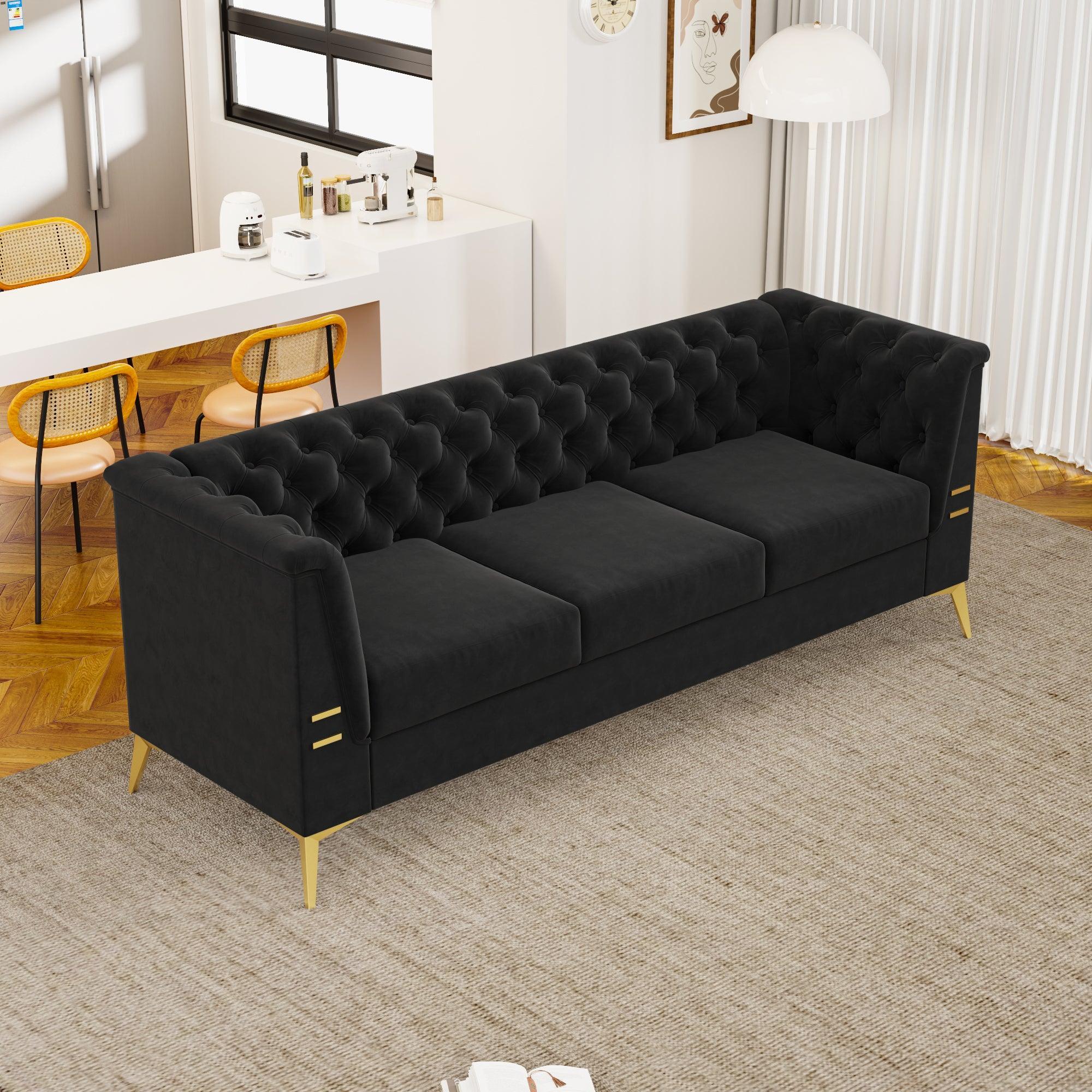 82.7" Modern Velvet Living Room Chesterfield Design Wide Sofa - ParrotUncle