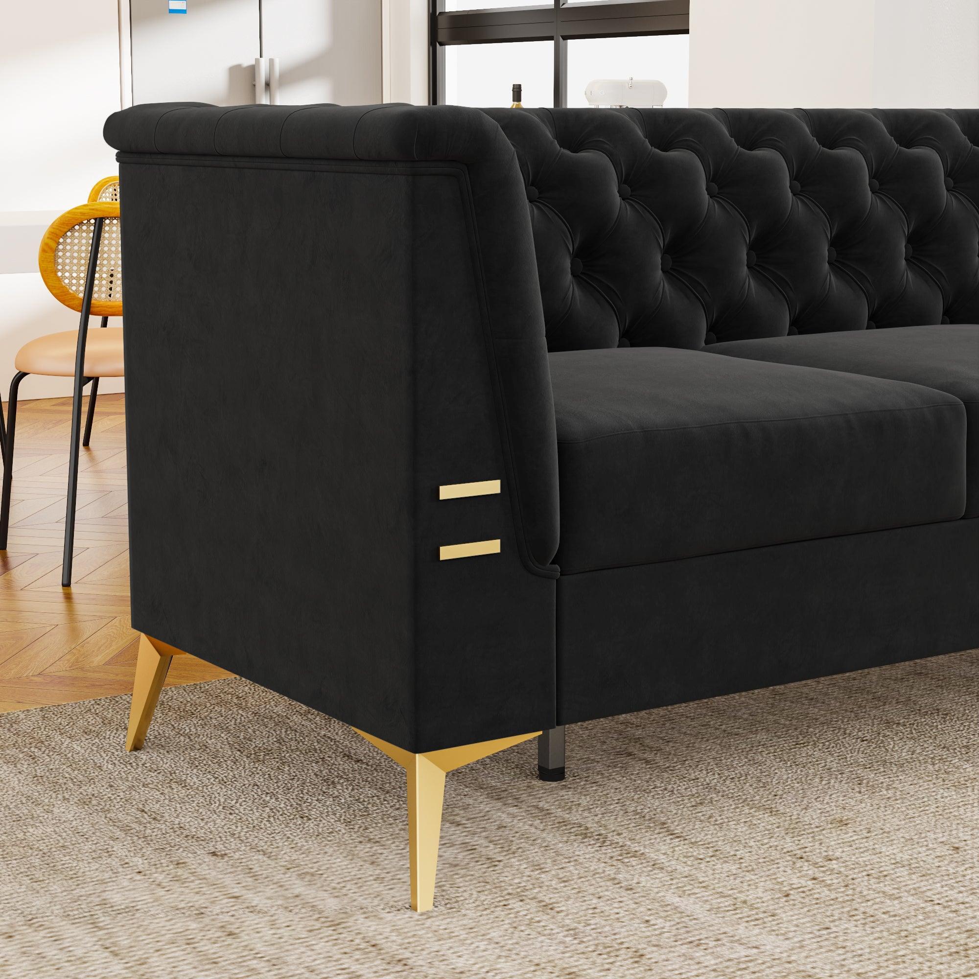 82.7" Modern Velvet Living Room Chesterfield Design Wide Sofa - ParrotUncle