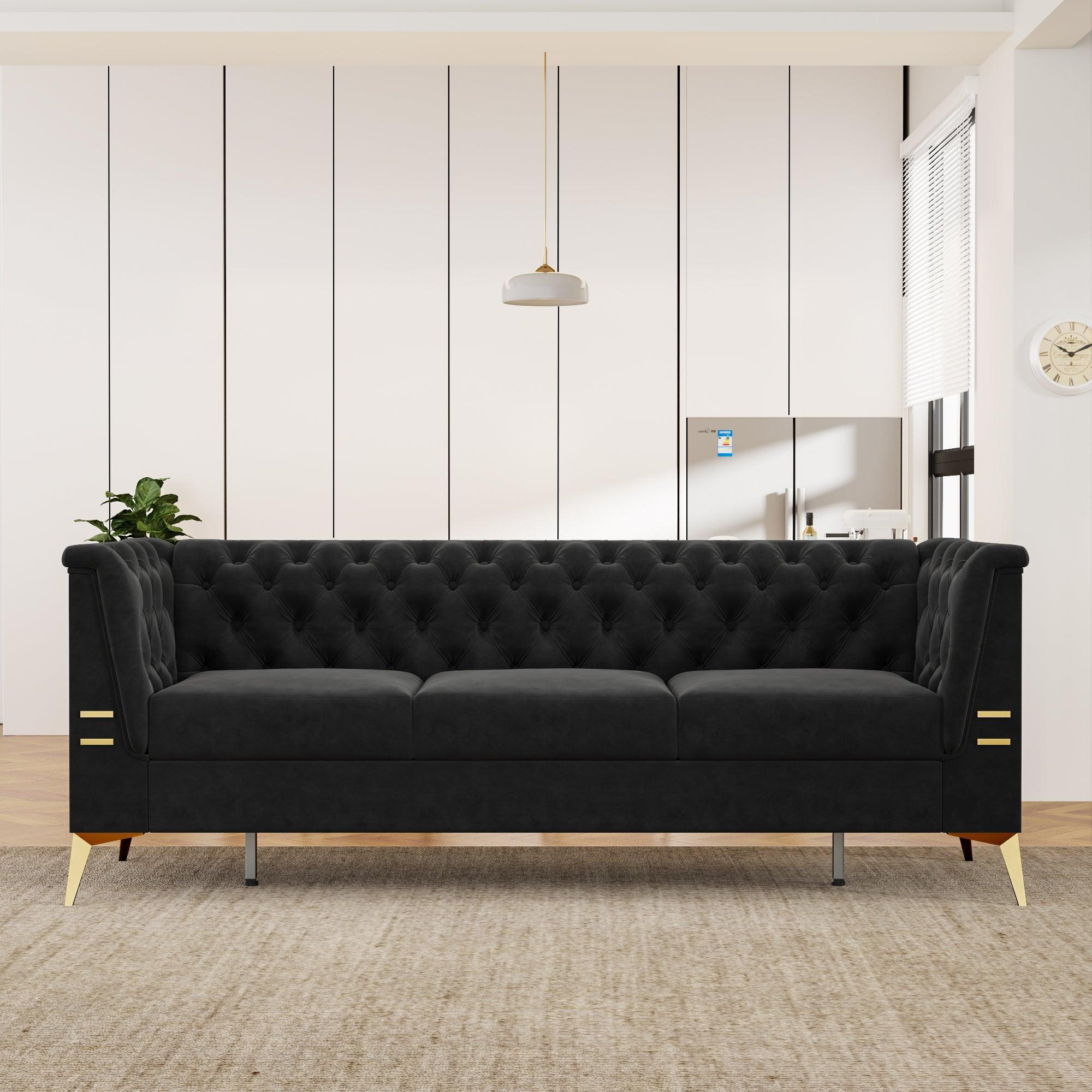82.7" Modern Velvet Living Room Chesterfield Design Wide Sofa - ParrotUncle