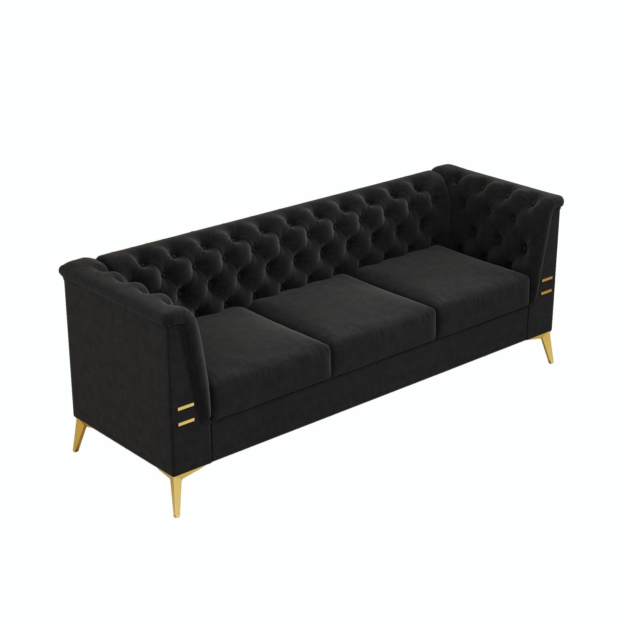82.7" Modern Velvet Living Room Chesterfield Design Wide Sofa - ParrotUncle