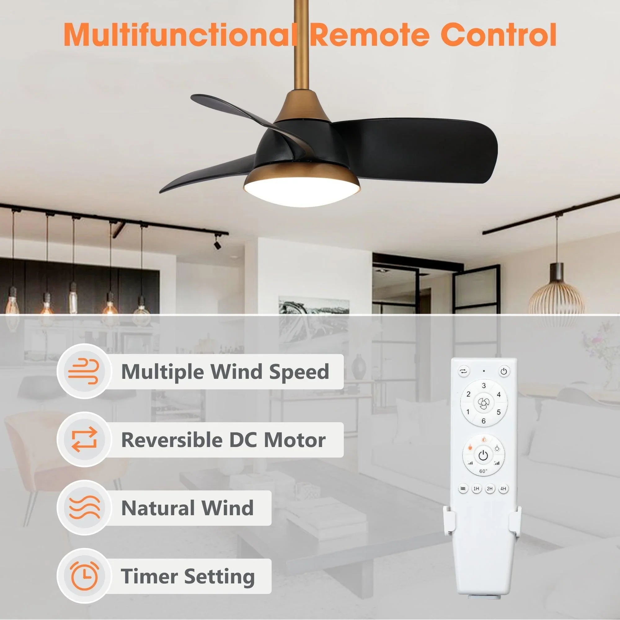 28" Modern DC Motor Downrod Mount Reversible Ceiling Fan with LED Lighting and Remote Control