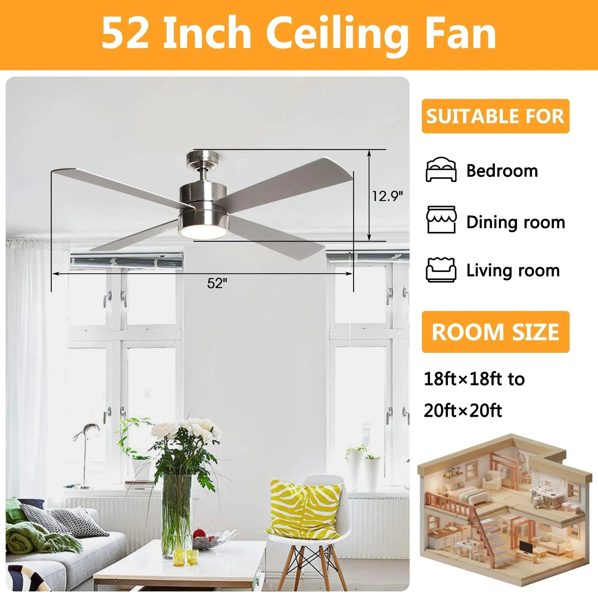 52" Bucholz Industrial Ceiling Fan with Dimmable LED Light