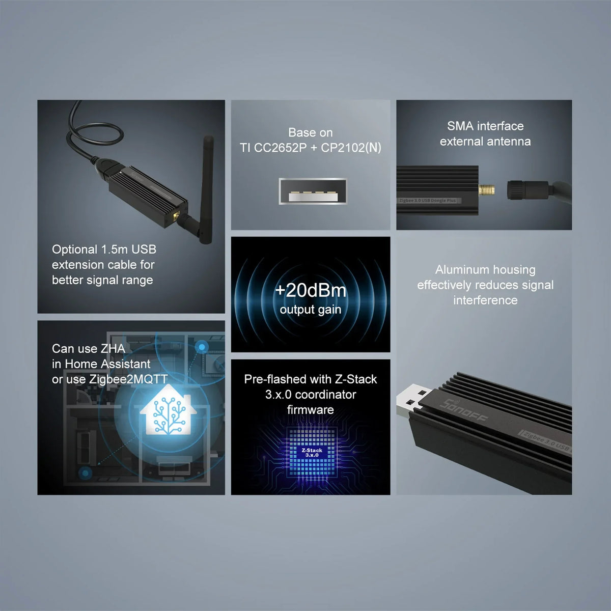Zigbee 3.0 USB Dongle Plus for Home Assistant, IoBroker, Wireless Zigbee 3.0 USB Adapter