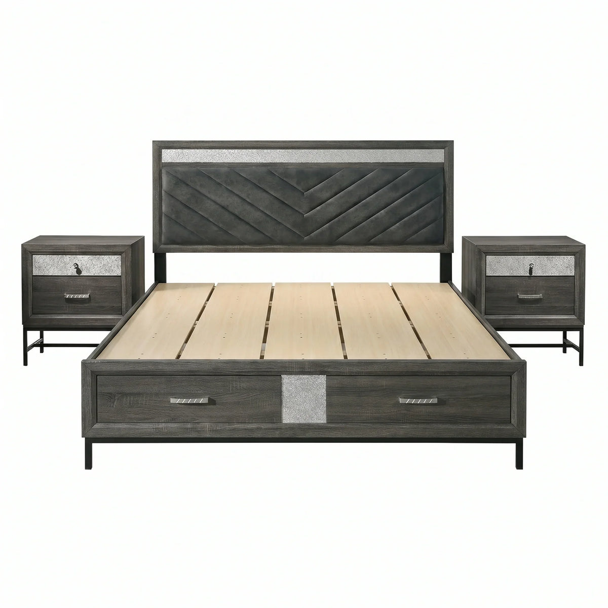 3-Piece Voleta Full & Queen & E.King Storage Platform Bedroom Set with Metal Leg
