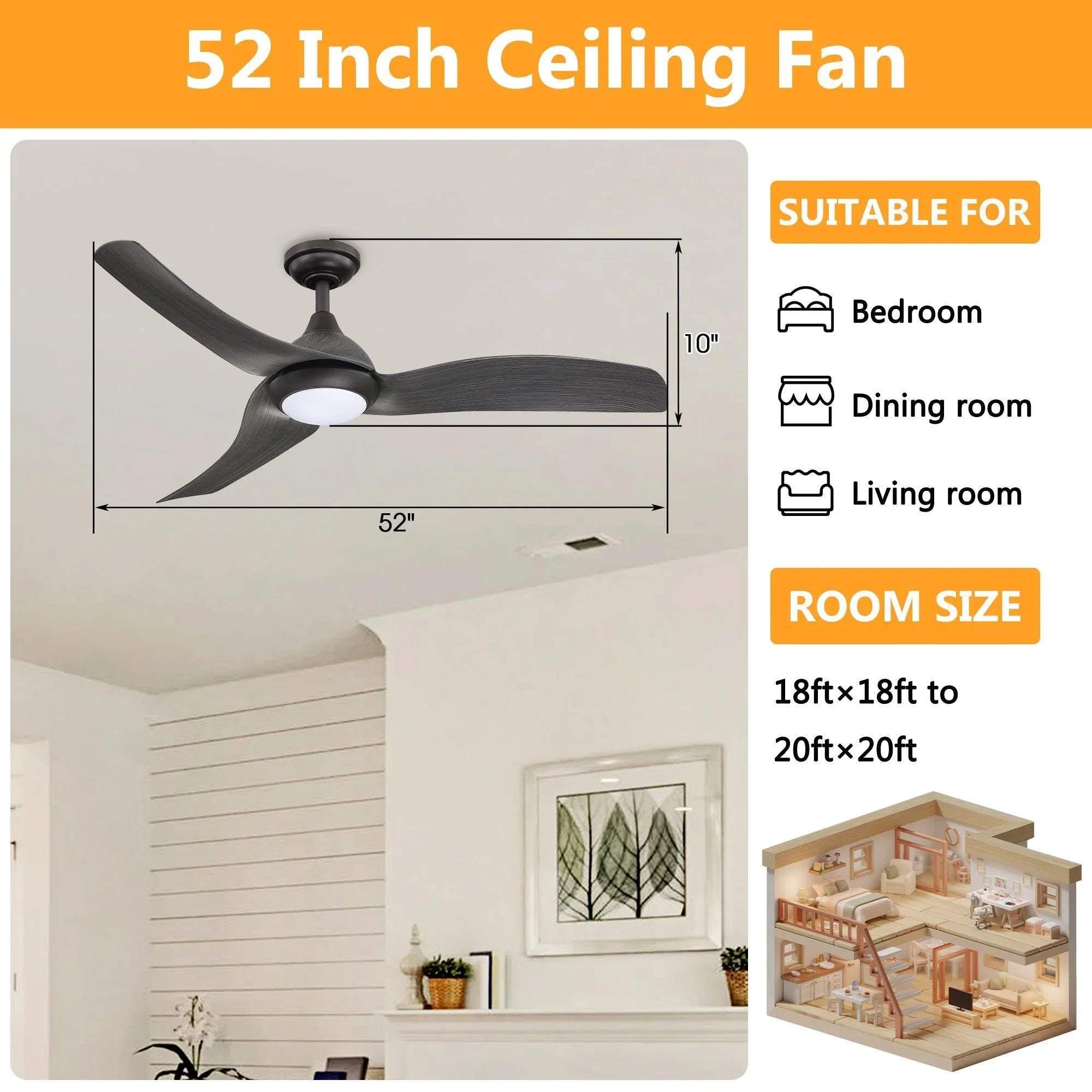 52" Industrial DC Motor Downrod Mount Reversible Ceiling Fan with LED Lighting and Remote Control