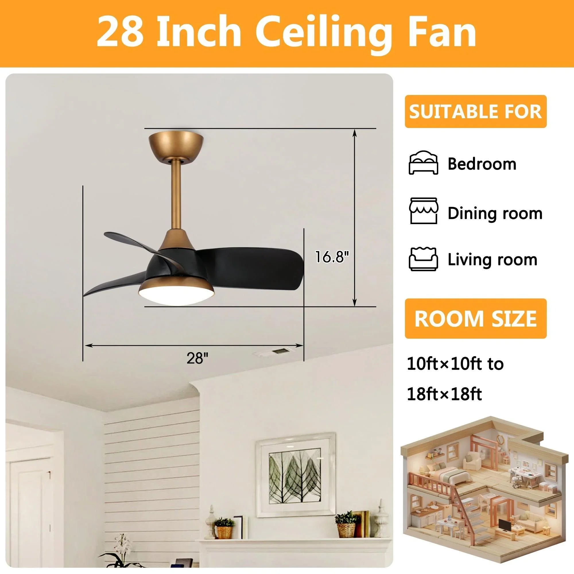 28" Modern DC Motor Downrod Mount Reversible Ceiling Fan with LED Lighting and Remote Control