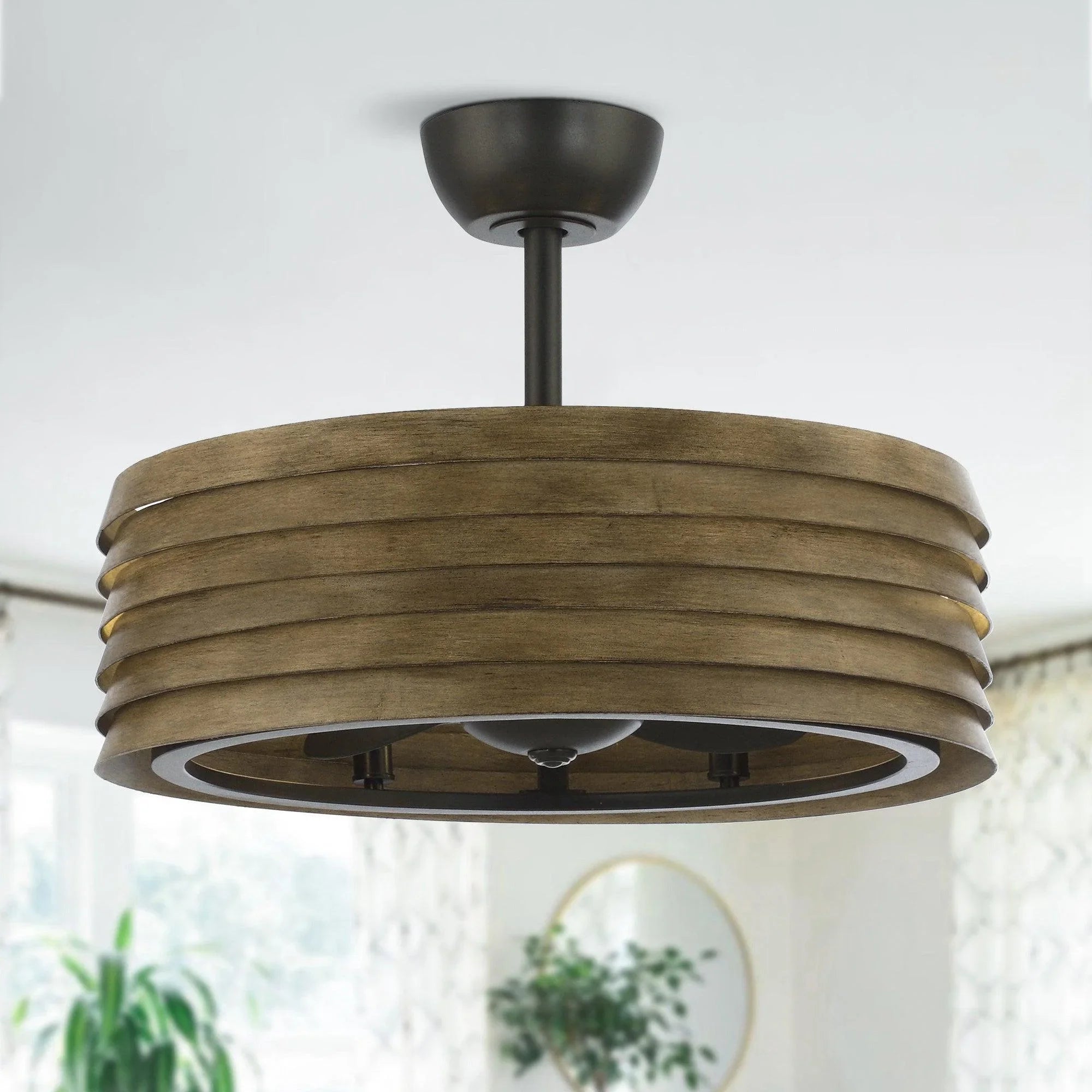 24" Farmhouse DC Motor Downrod Mount Reversible Fandelier Ceiling Fan with Lighting and Remote Control