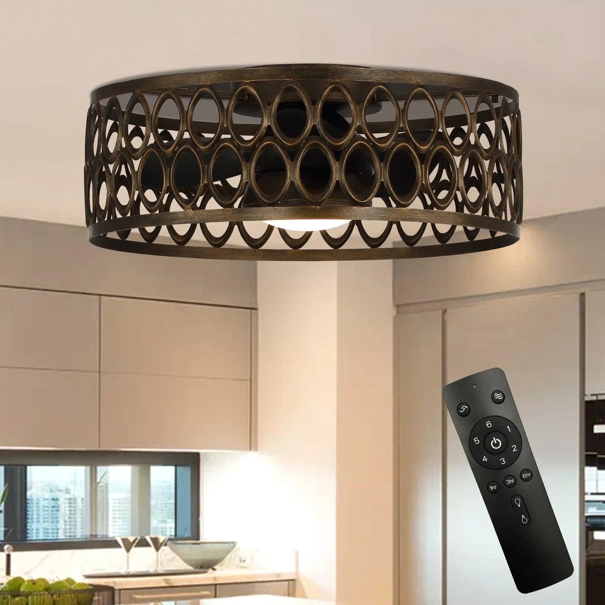 21 "Kanpur Industrial Flush Mount Reversible Ventilador de Techo con Iluminación LED y Control Remoto