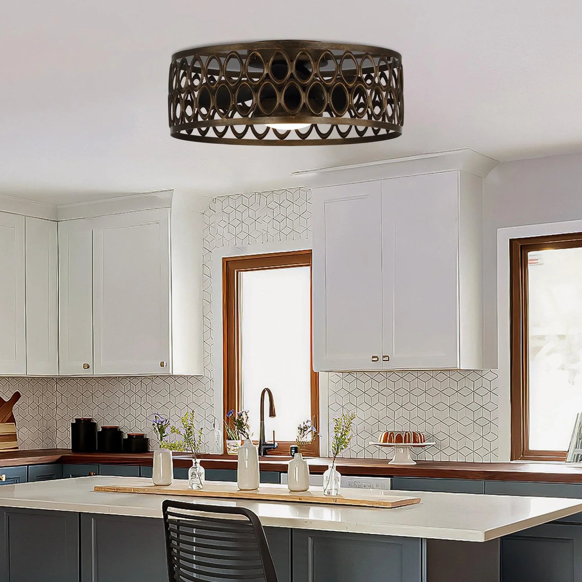 21 "Kanpur Industrial Flush Mount Reversible Ventilador de Techo con Iluminación LED y Control Remoto