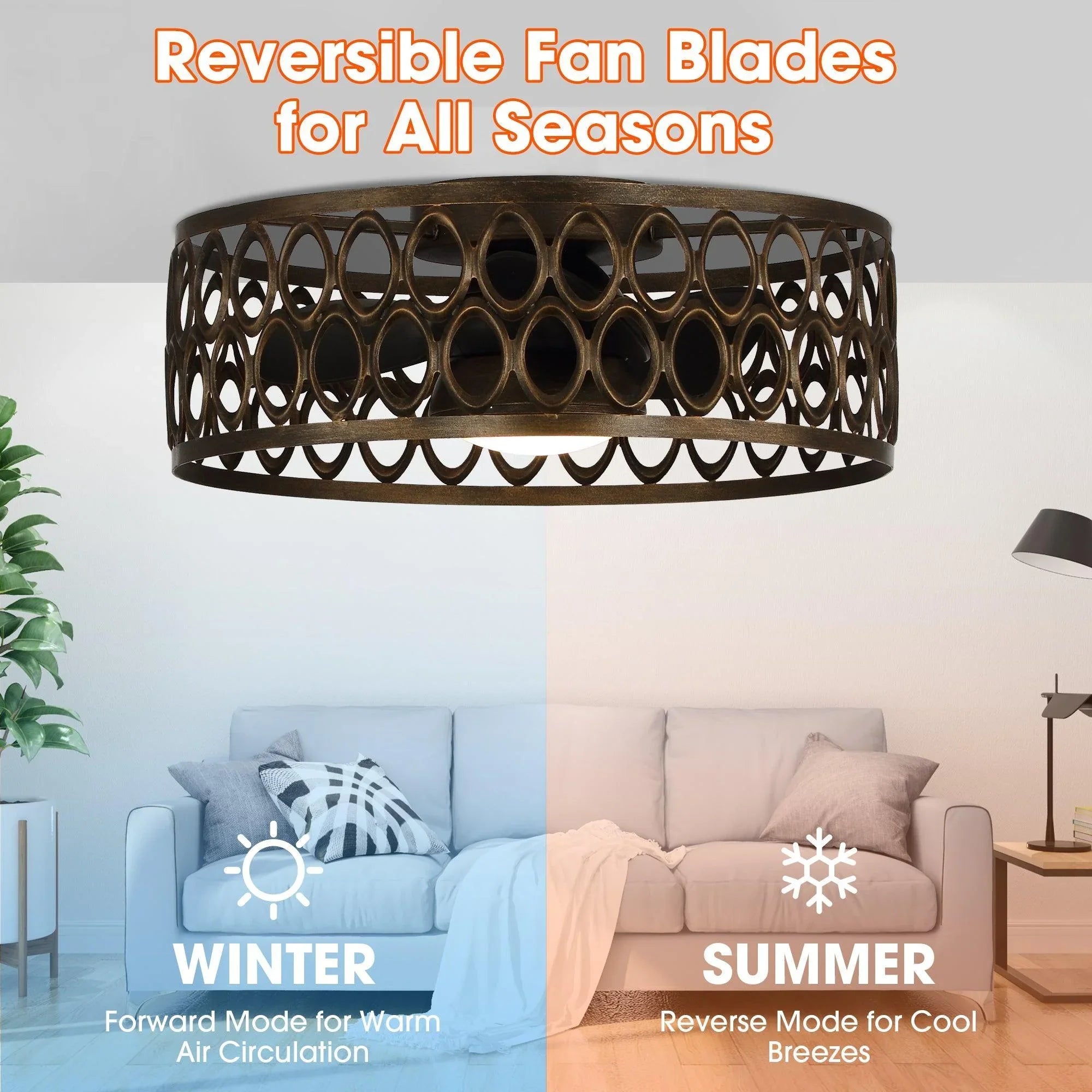 21 "Kanpur Industrial Flush Mount Reversible Ventilador de Techo con Iluminación LED y Control Remoto