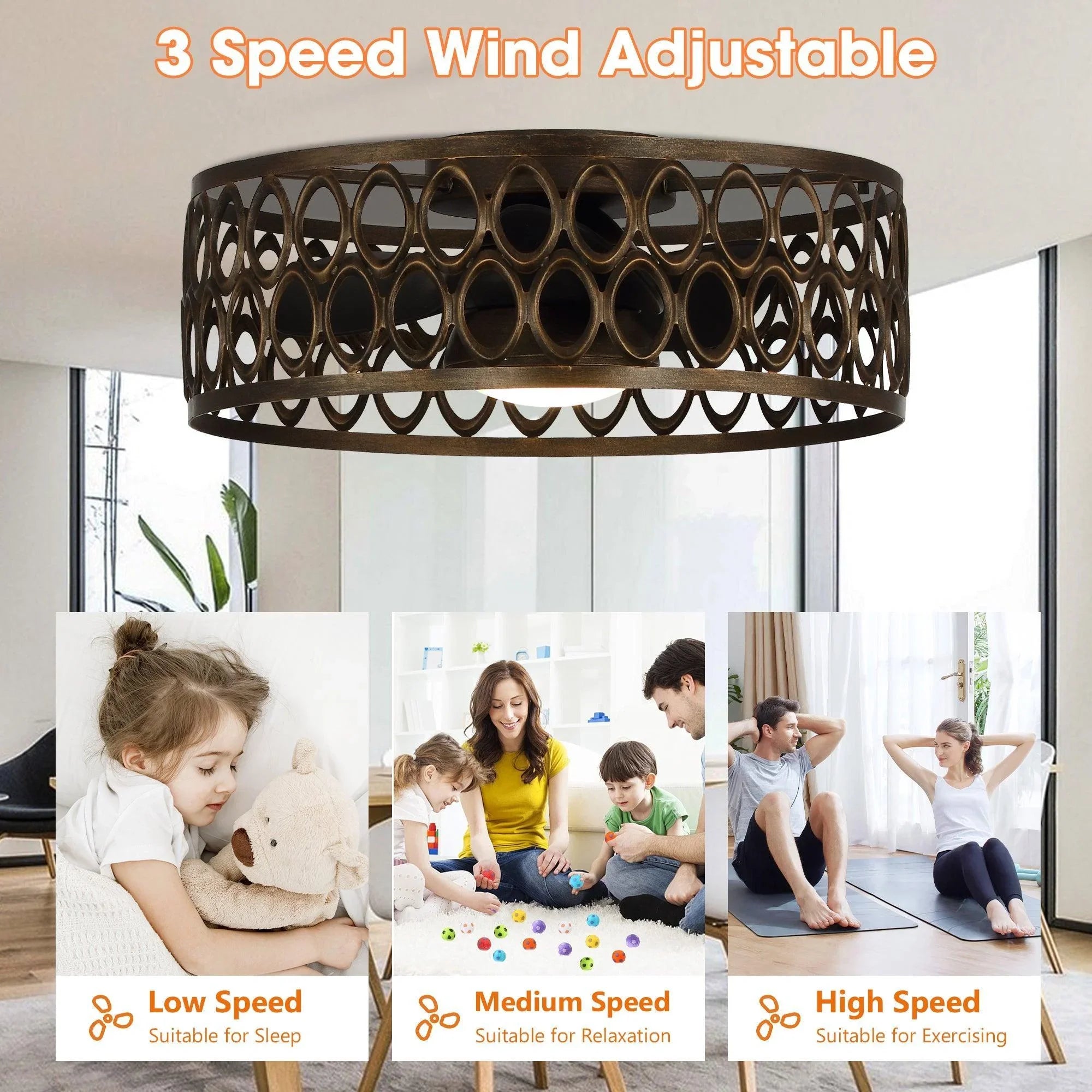 21 "Kanpur Industrial Flush Mount Reversible Ventilador de Techo con Iluminación LED y Control Remoto