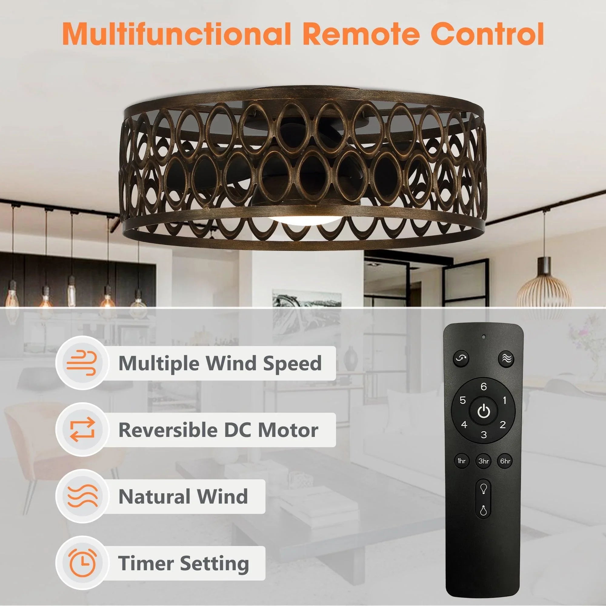 21 "Kanpur Industrial Flush Mount Reversible Ventilador de Techo con Iluminación LED y Control Remoto