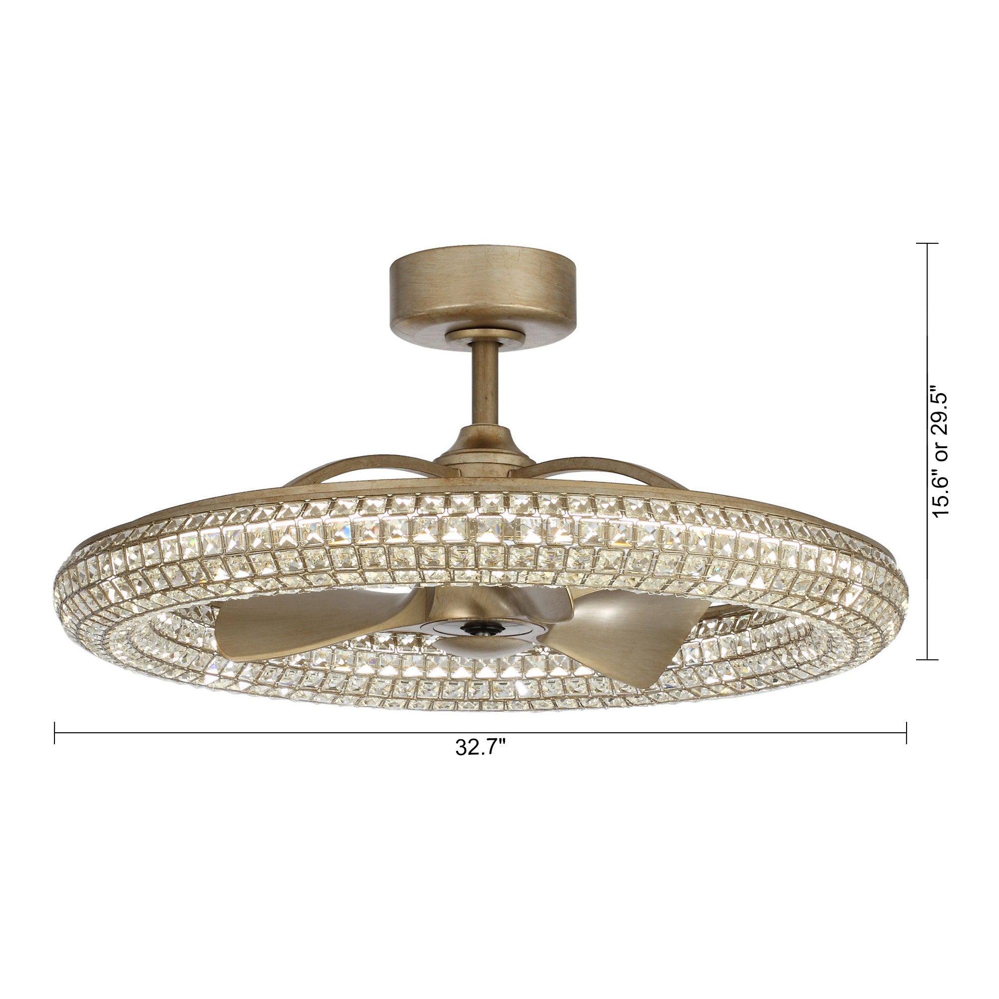 33" Modern DC Motor Crystal Ceiling Fan with Lighting and Remote Control
