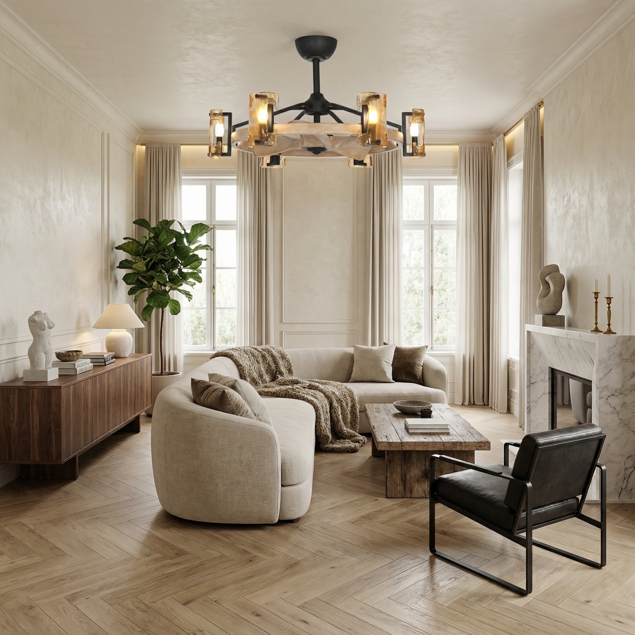 34" Bucholz Farmhouse DC Motor Downrod Mount Reversible Ceiling Fan with Lighting and Remote Control