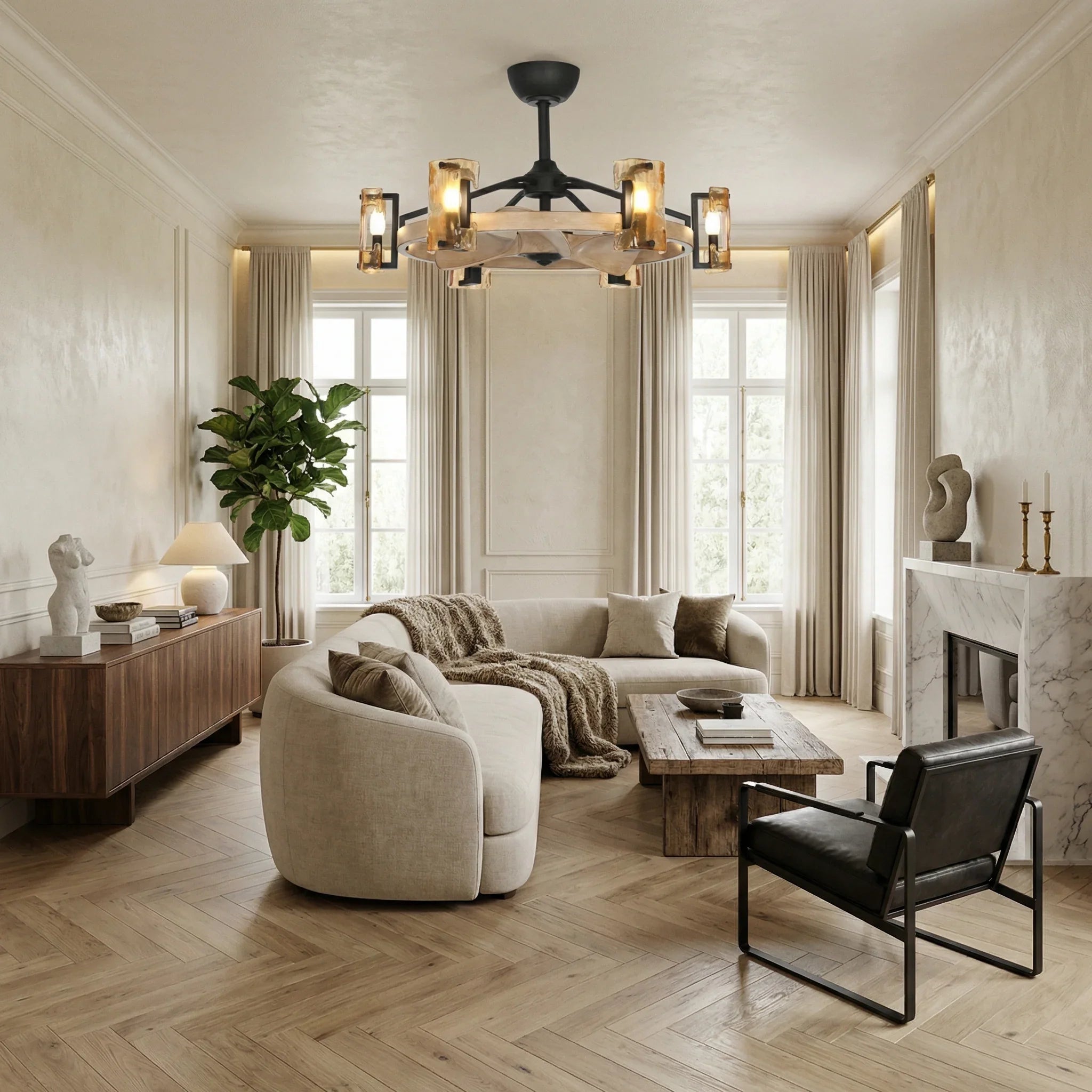 34" Bucholz Farmhouse DC Motor Downrod Mount Reversible Ceiling Fan with Lighting and Remote Control