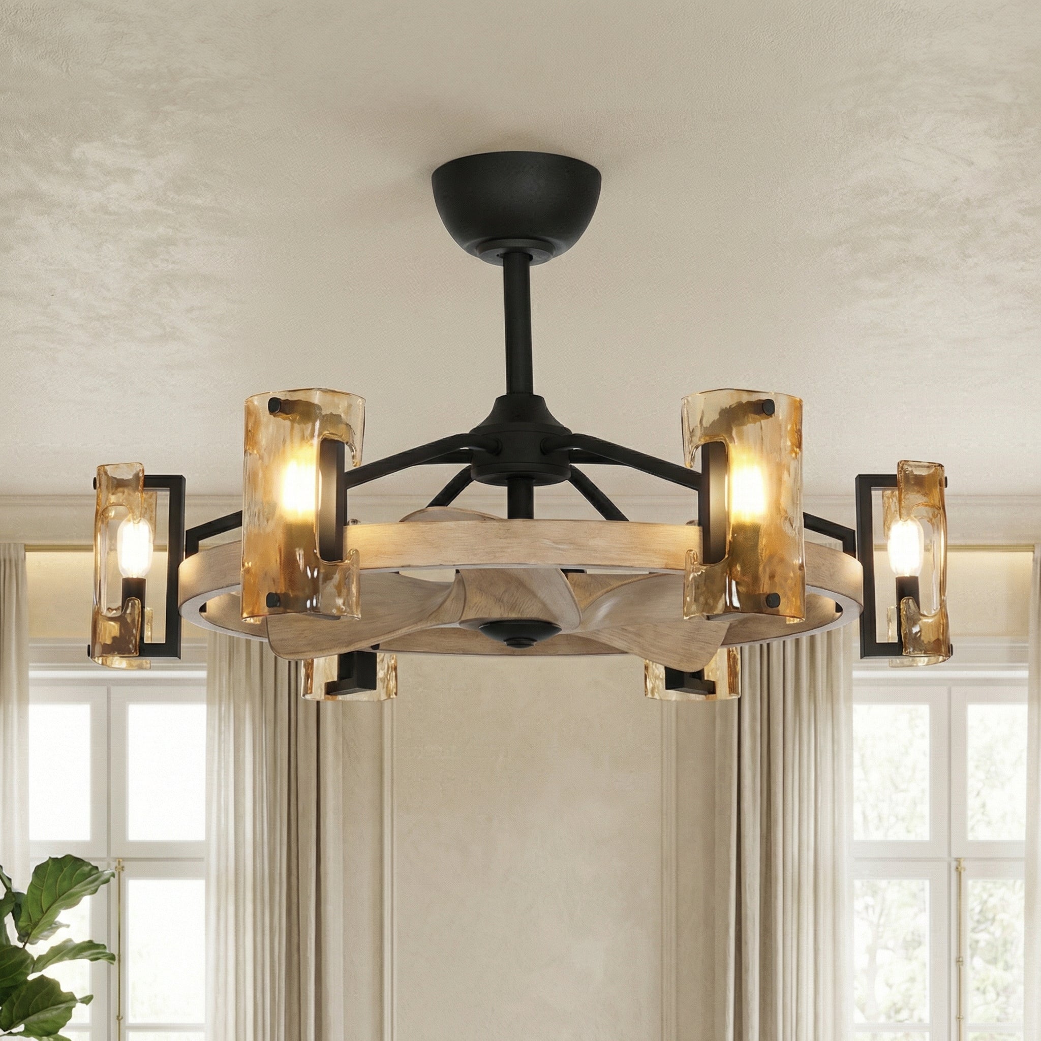 34" Bucholz Farmhouse DC Motor Downrod Mount Reversible Ceiling Fan with Lighting and Remote Control