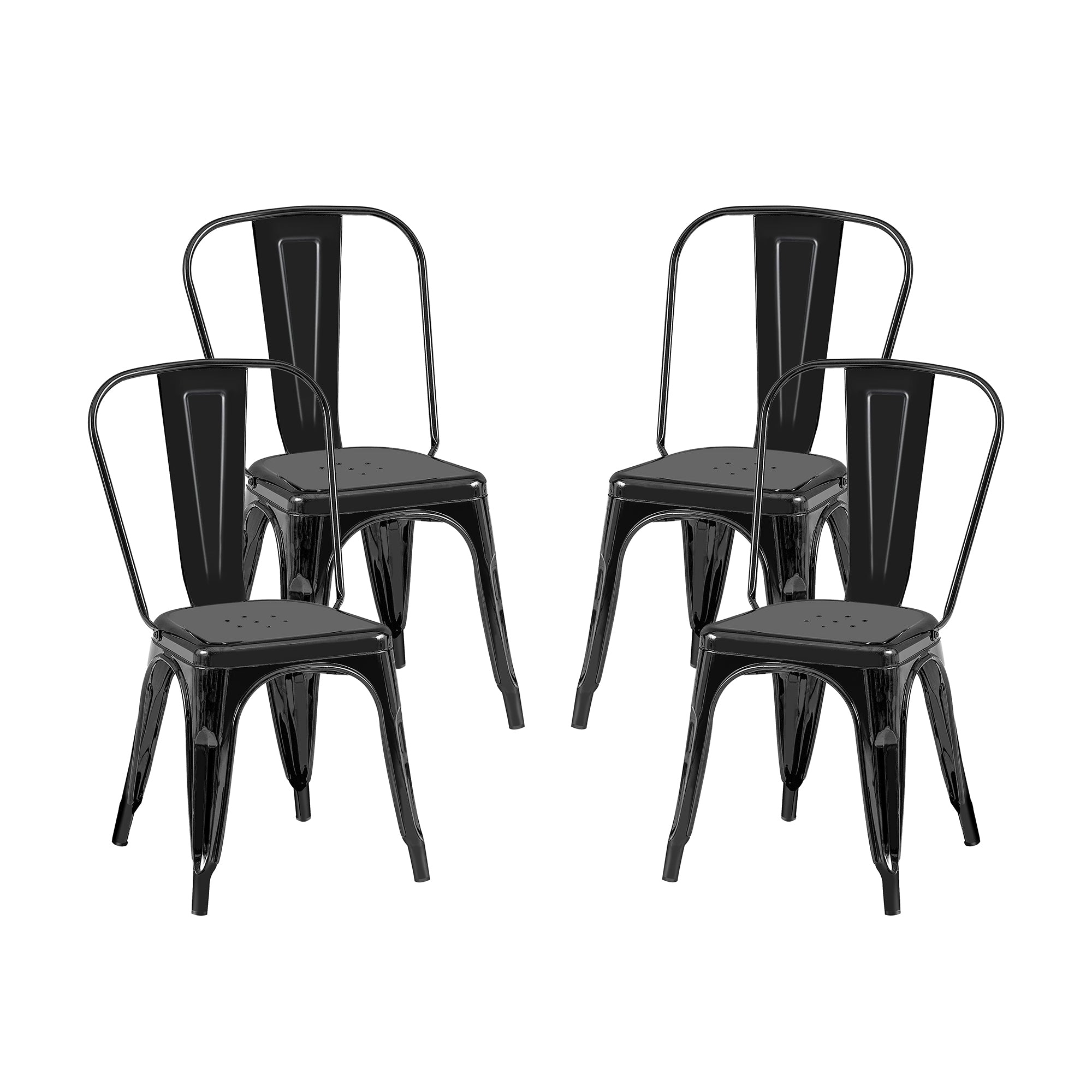 Set of 4 Industrial Metal Stackable Dining Chairs Indoor Outdoor for Kitchen, Cafe Bar