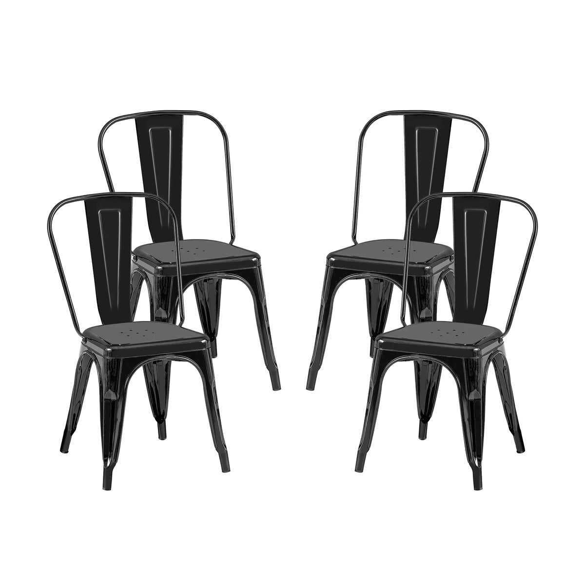 Set of 4 Industrial Metal Stackable Dining Chairs Indoor Outdoor for Kitchen, Cafe Bar