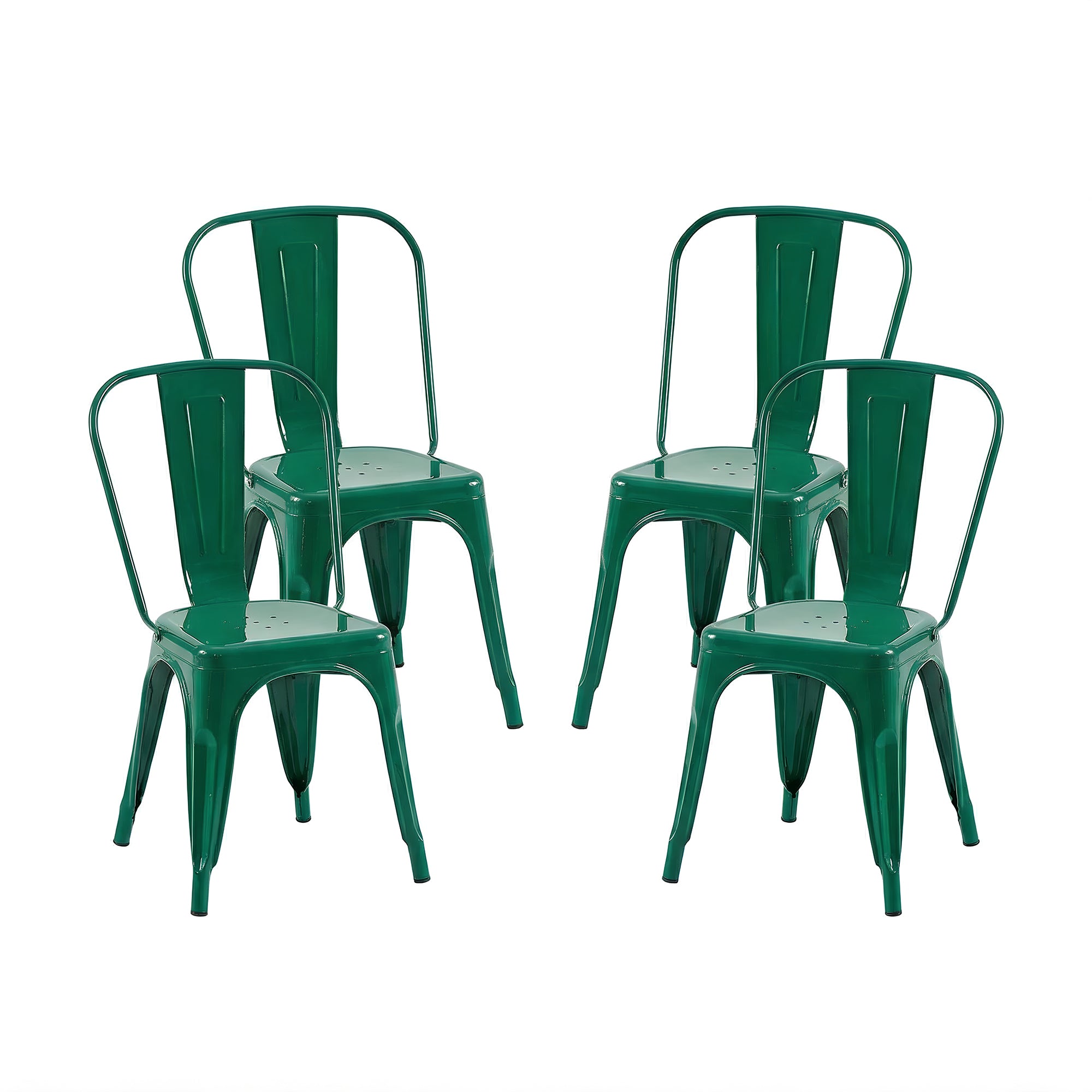 Set of 4 Industrial Metal Stackable Dining Chairs Indoor Outdoor for Kitchen, Cafe Bar