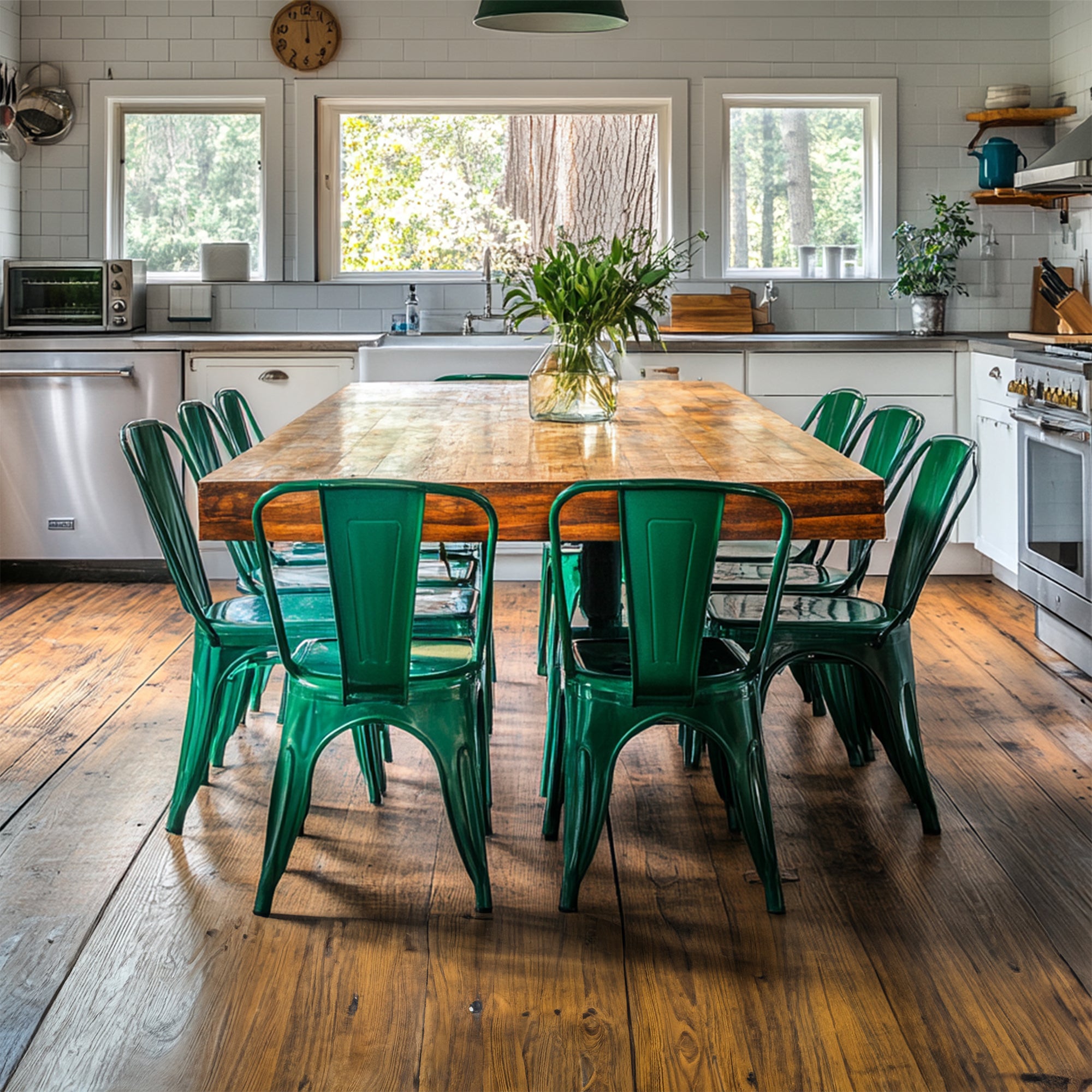 Set of 4 Industrial Metal Stackable Dining Chairs Indoor Outdoor for Kitchen, Cafe Bar