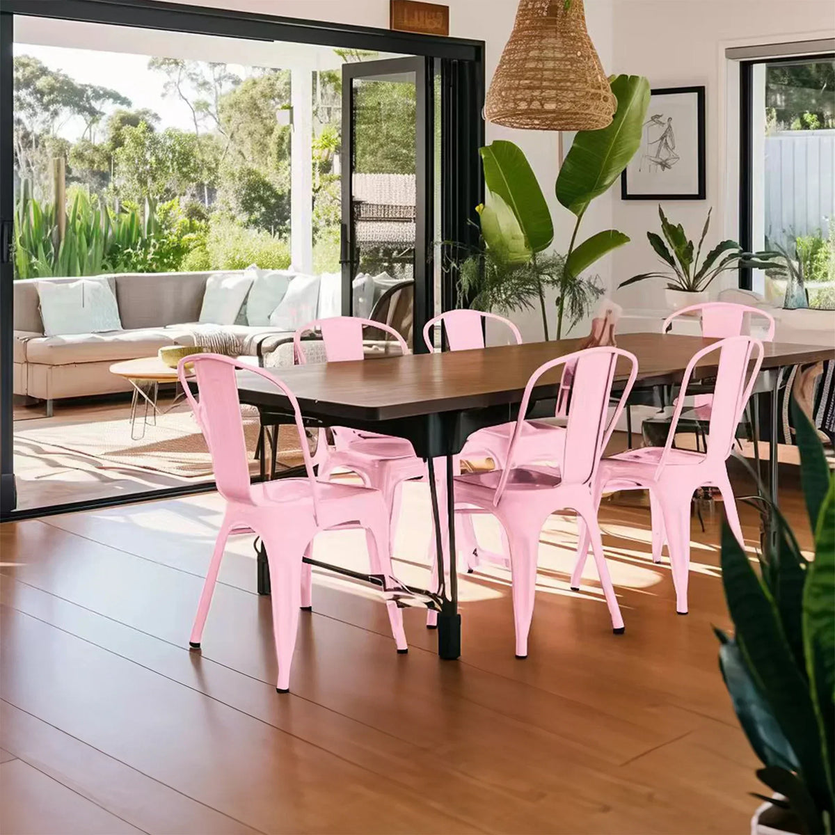 Set of 4 Industrial Metal Stackable Dining Chairs Indoor Outdoor for Kitchen, Cafe Bar