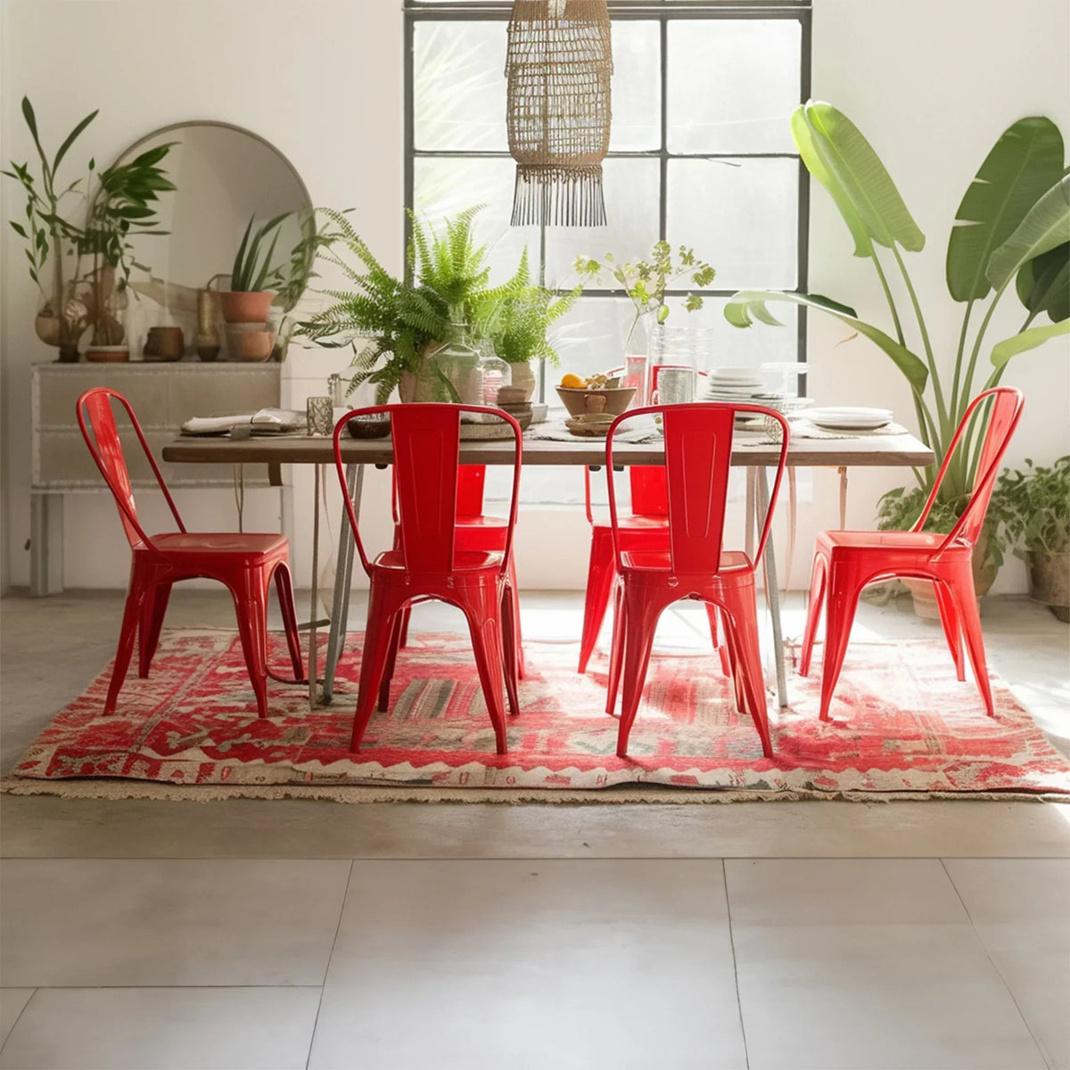 Set of 4 Industrial Metal Stackable Dining Chairs Indoor Outdoor for Kitchen, Cafe Bar