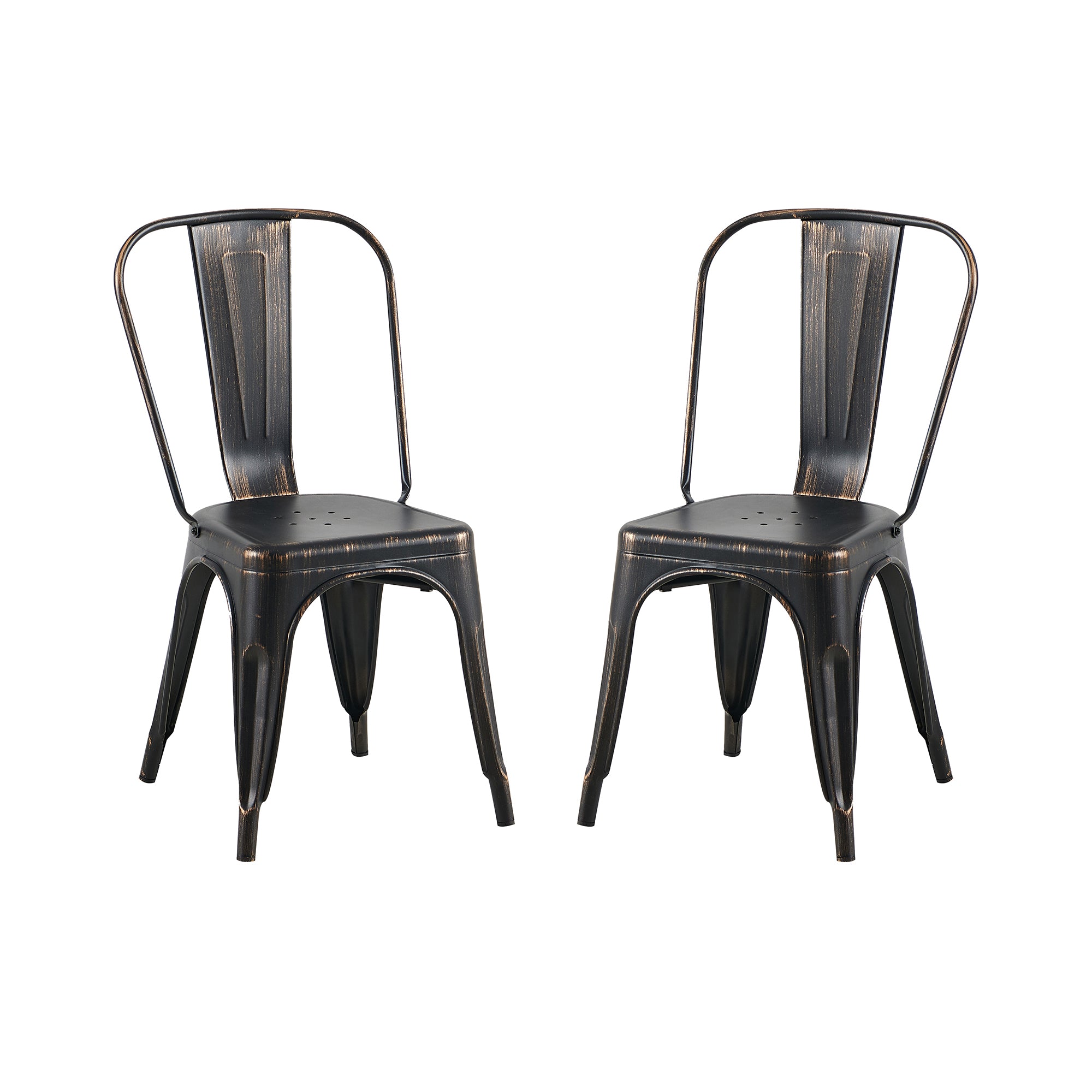 Set of 2 Industrial Metal Stackable Dining Chairs Indoor Outdoor for Kitchen Restaurant Cafe Bar