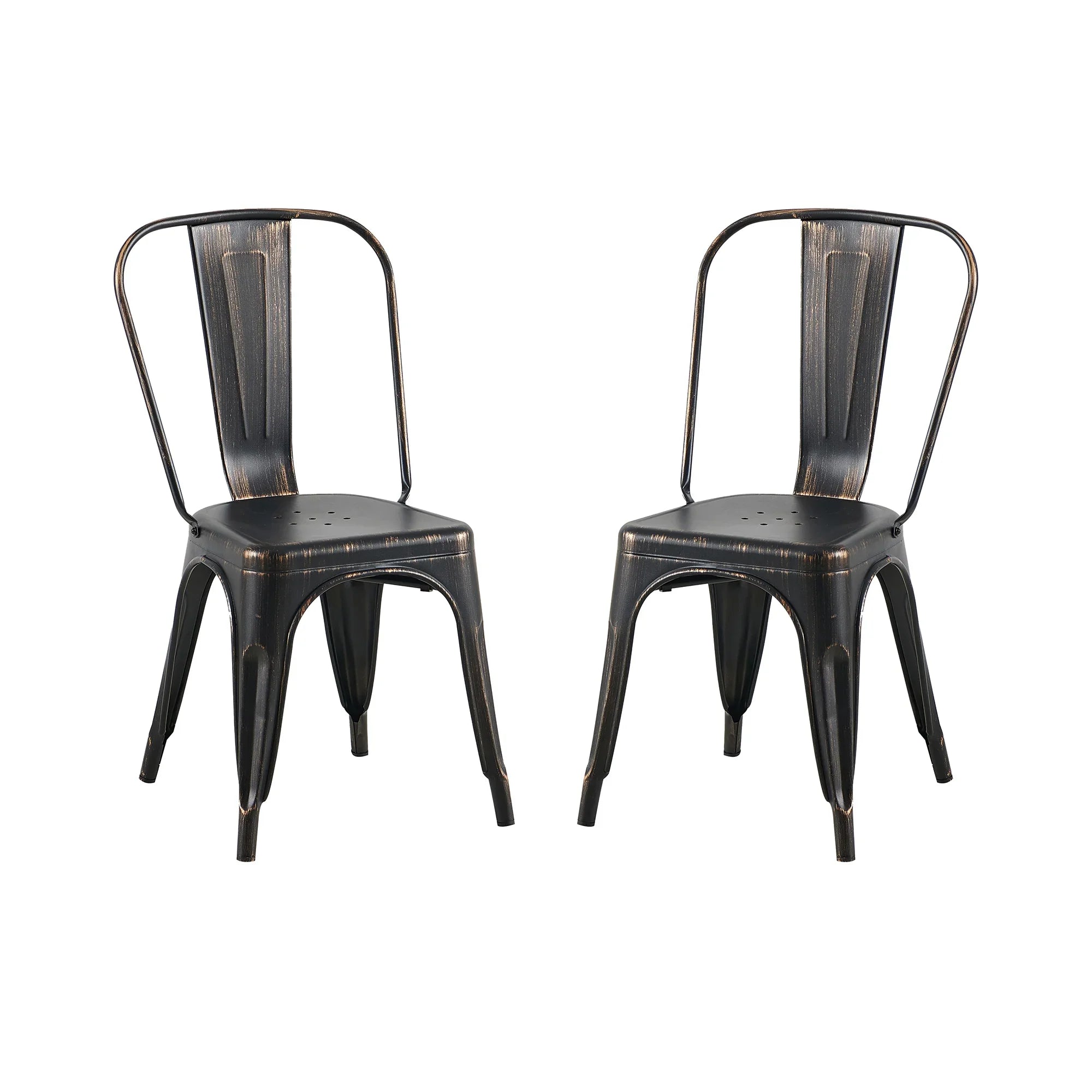 Set of 2 Industrial Metal Stackable Dining Chairs Indoor Outdoor for Kitchen Restaurant Cafe Bar