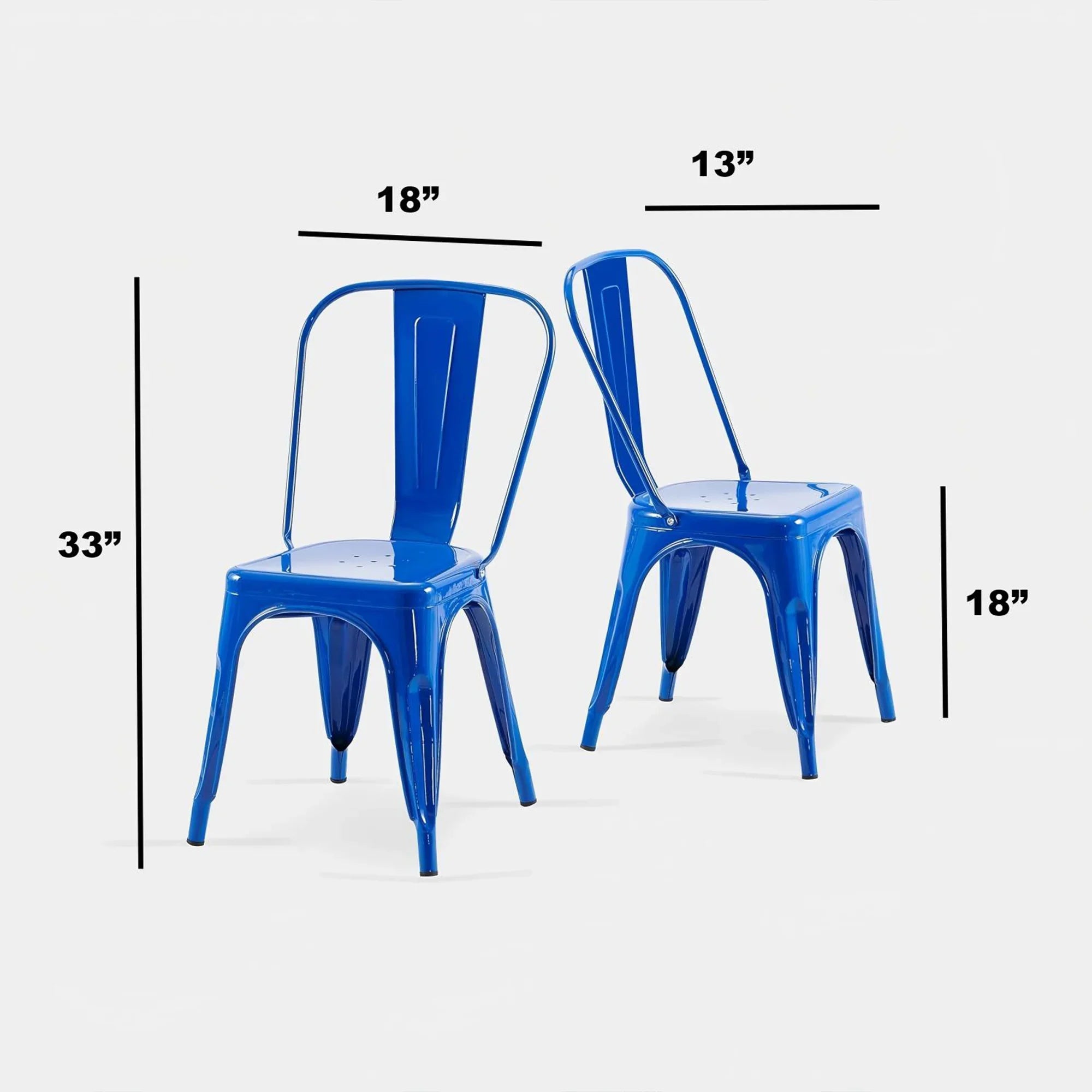 Set of 2 Industrial Metal Stackable Dining Chairs Indoor Outdoor for Kitchen Restaurant Cafe Bar